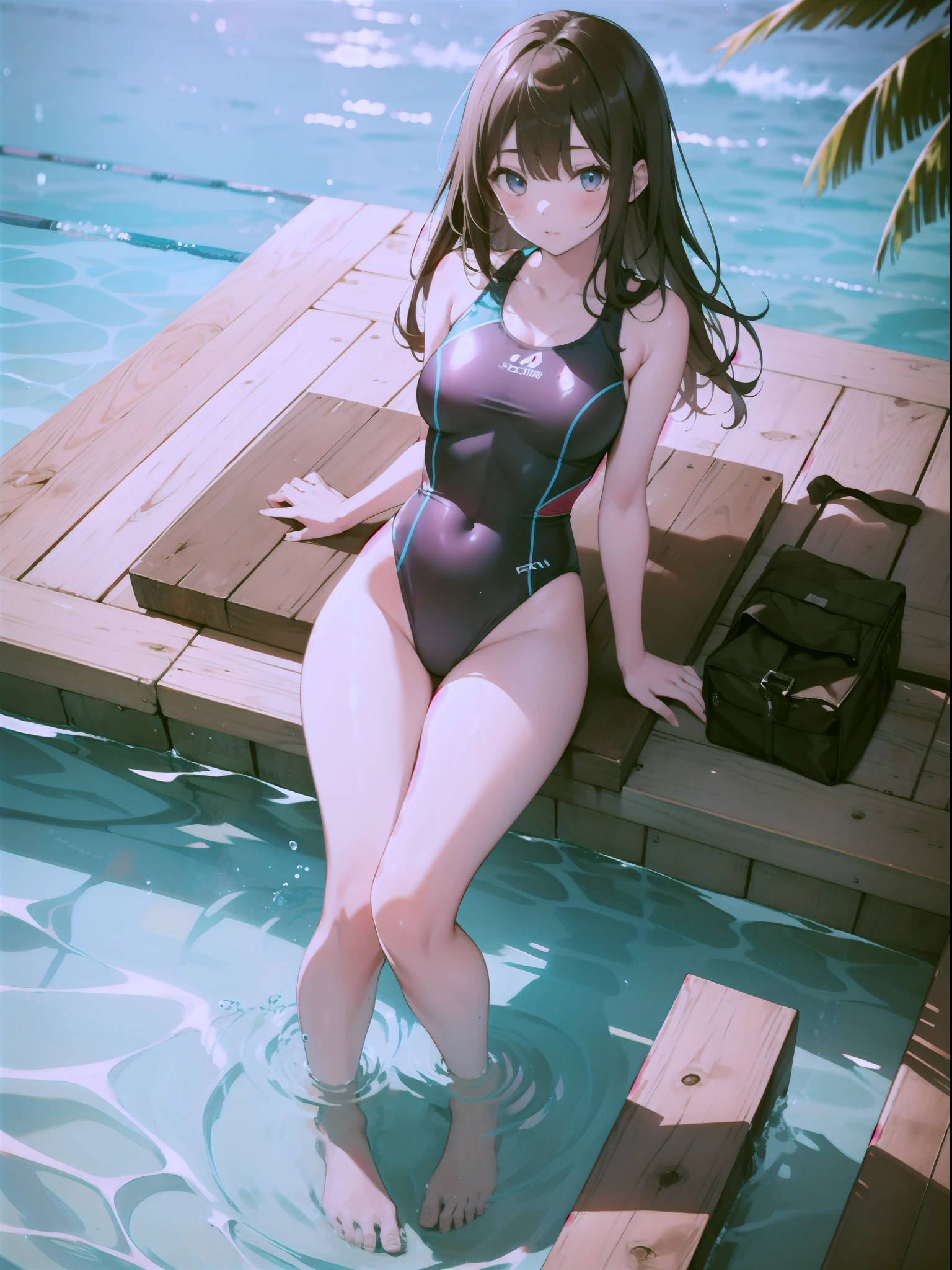 {Japanese beautiful girl}, hight resolution, High quality,{Full body},girl, school swim suits, Swimwear, NSFW, Nee Heights, Detailed