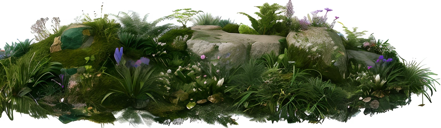There is a big rock，Surrounded by plants and flowers, high res photograph, big rocks，Moss thick, High-resolution scanning, High-resolution scanning, 4K high detail, 4K detail post-processing, Photogrammetry, highly detailed 8k photo, High detail 4K, High detail 4 K, [ 4 K photorealism ], highly detailed texture render