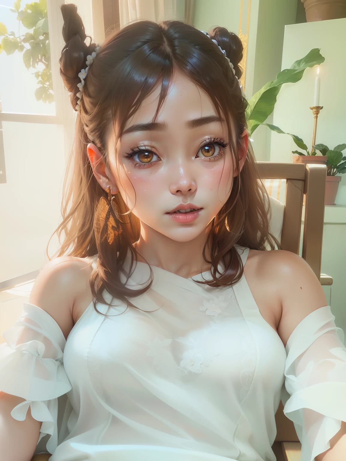 (Highly detailed CG Unity 8k wallpaper), (Masterpiece), (Best Quality), (Super Detail), (Best Illustration), (Best Shadow), (Photorealistic:1.1),(PureErosFace_V1:0.5),(Taiwanese Cute Girl),(Taiwanese Sexy Woman),(Taiwanese Gorgeous Idol),(Taiwanese Gorgeous Idol),Real Human Skin, Lens Flare, Shade, Backlight,( Natural Light), Film Grain,((1 girl)), Ultra High Resolution, (Details: 1.4), Brown Eyes, Seductive Smile, Cute, (Solo Focus), (Brown Hair), (Princess Cut Short Hair, Low Tight Back Braided Ponytail)), ((White Summer Sunrise Embroidery Linen Maxi Dress)), ((White Chinese Tan Costume Amisé (Transparent Material)), ((Big)) , (cowboy shot), (medium shot), blurred background, 18 years old, (((solo)), (shiny skin), wearing a cyberpunk-inspired micro bikini, (viewer view), (front), (sitting on a chair and opening crotch), ((big)), (without makeup), (crotch crack), (sweaty) (squinting: 0.8), (st. Peter's Basilica), Vatican City, (indoor basilica), ( Ancient Roman style), (mouth: 0.3), (happy 512:0.5), (beautiful_mistake-8500:0.5), (close moth