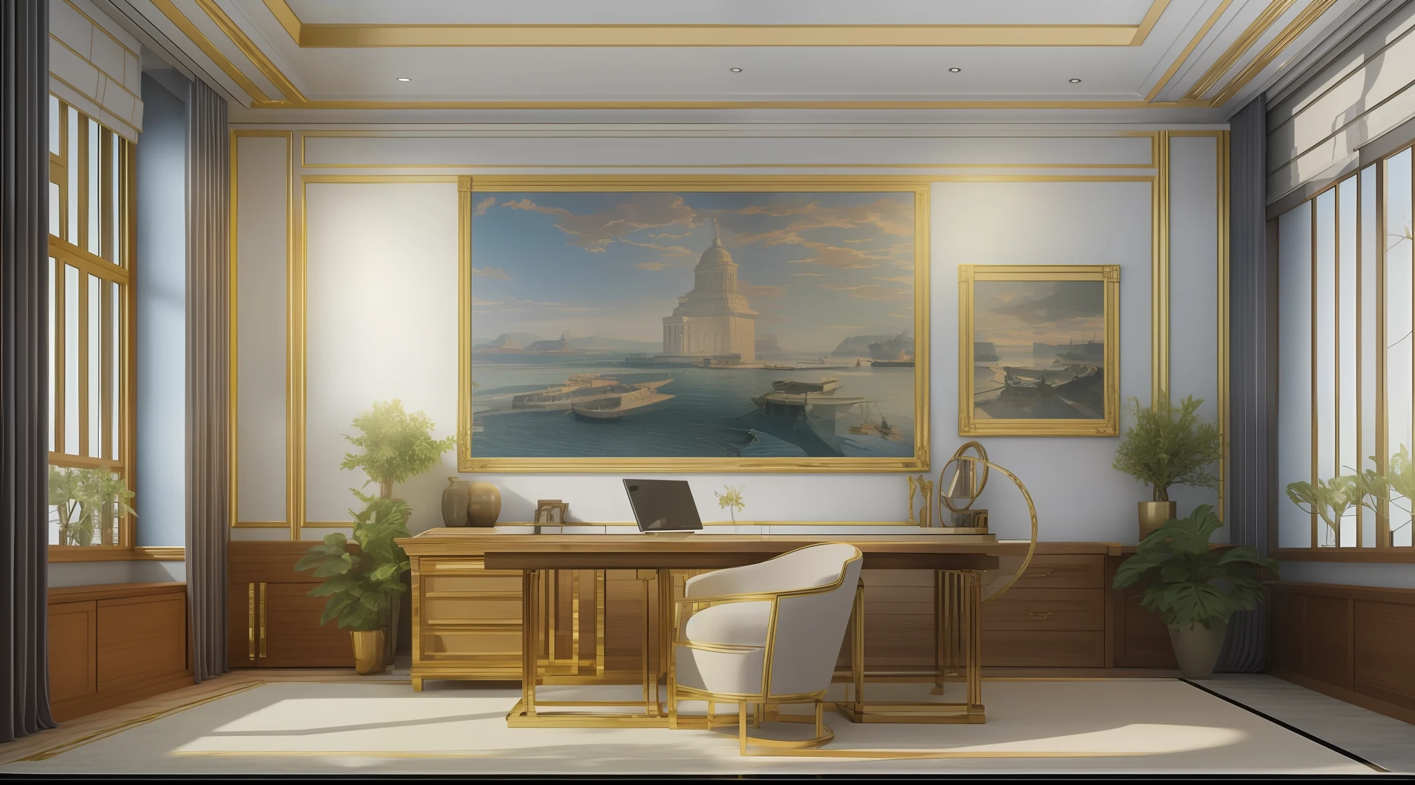shot from front、Office、The whole picture、Large room、Quiet room、masterpiece, top-quality, in 8K , intricate detailes, ultra-detailliert , light Particle、32K Digital Paint, Hyper-Realism, No background