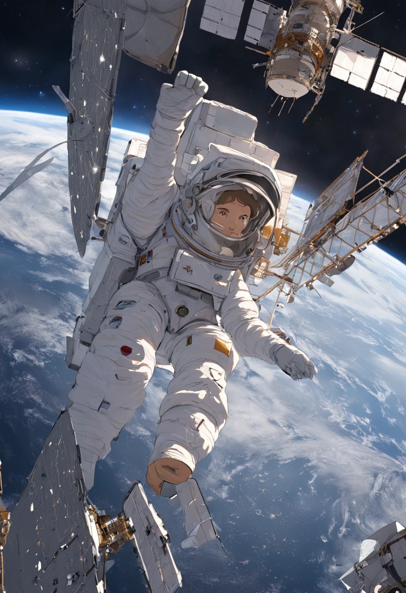 1 astronauta, capacete, traje espacial, (flutuando em gravidade zero:1.2), terra, lua, Estrelas, spaceship, (Reflita a luz solar:0.8), milky ways, (Distant Galaxies:1.3), Luas, rocket launch, (gases de escape:0.9), space station, (Cosmic Microwave Background:1.1), caminhada espacial, (Amarrado a uma nave espacial:1.4), (Repair satellites:1.2), (Ambiente sem peso:0.7), (Communication equipment:0.8), (Explore novos planetas:1.3), (Coletar amostras:1.1), sistema solar, (Reflexo de um astronauta em uma viseira:0.9), (International Space Station:1.2), (A perspectiva de um astronauta:1.3), (Reentrada na atmosfera:1.4), (International cooperation:1.2), (View from inside the spacecraft:0.8), (Treinamento de astronautas:1.1), (alunagem:1.3), (Caminhadas espaciais em caminhadas espaciais):1.2), (Rover lunar:1.1), (Explore o desconhecido:1.4), (The shadow of an astronaut on the surface of the Moon:0.9), (Ferramenta flutuante:0.8), (Paisagem majestosa do globo:1.3), (Viagem interestelar:1.2), (Astronaut badge:0.8), (Spacecraft control:1.1), (Celestial navigation:1.3), (A viseira do astronauta reflete a Terra:1.2), (Viagens espaciais:1.4), (The astronauts' spacewalk was strapped to the spacecraft:1.5).