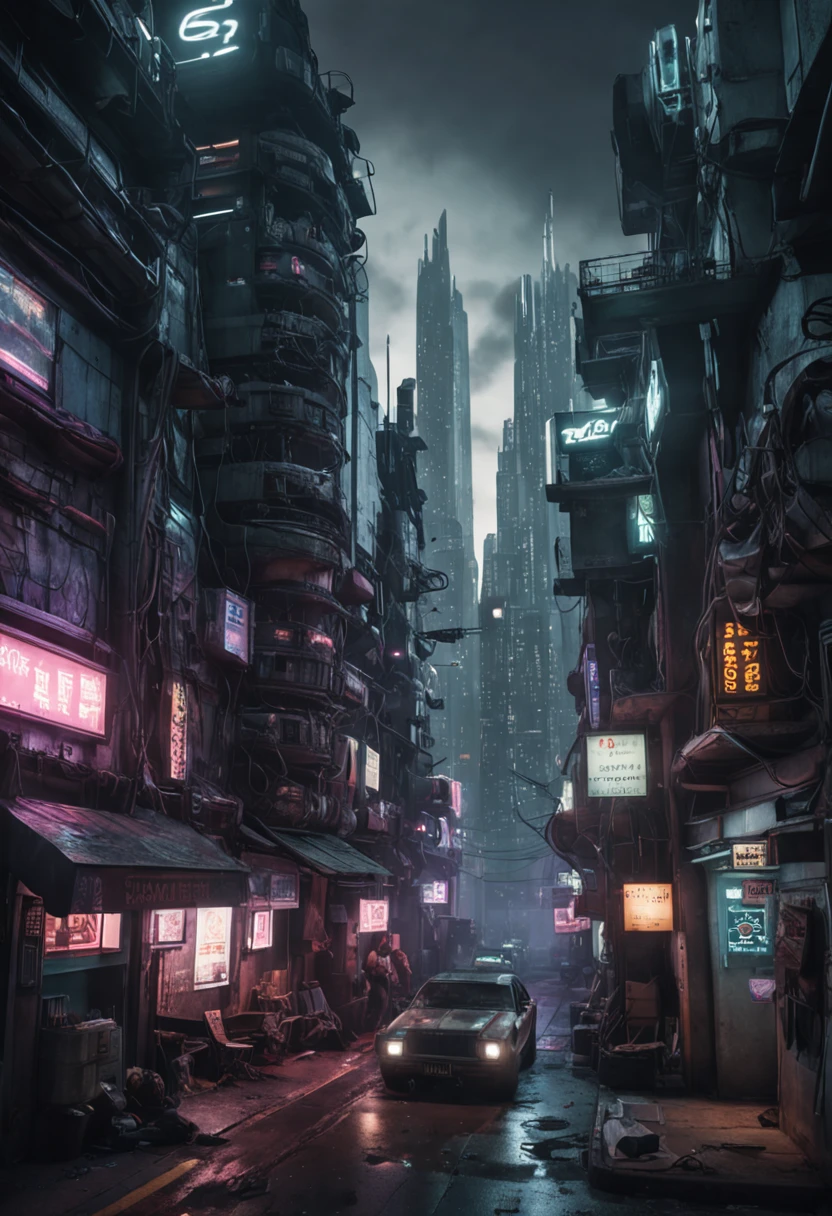 A car driving down a city street at night with neon signs - SeaArt AI