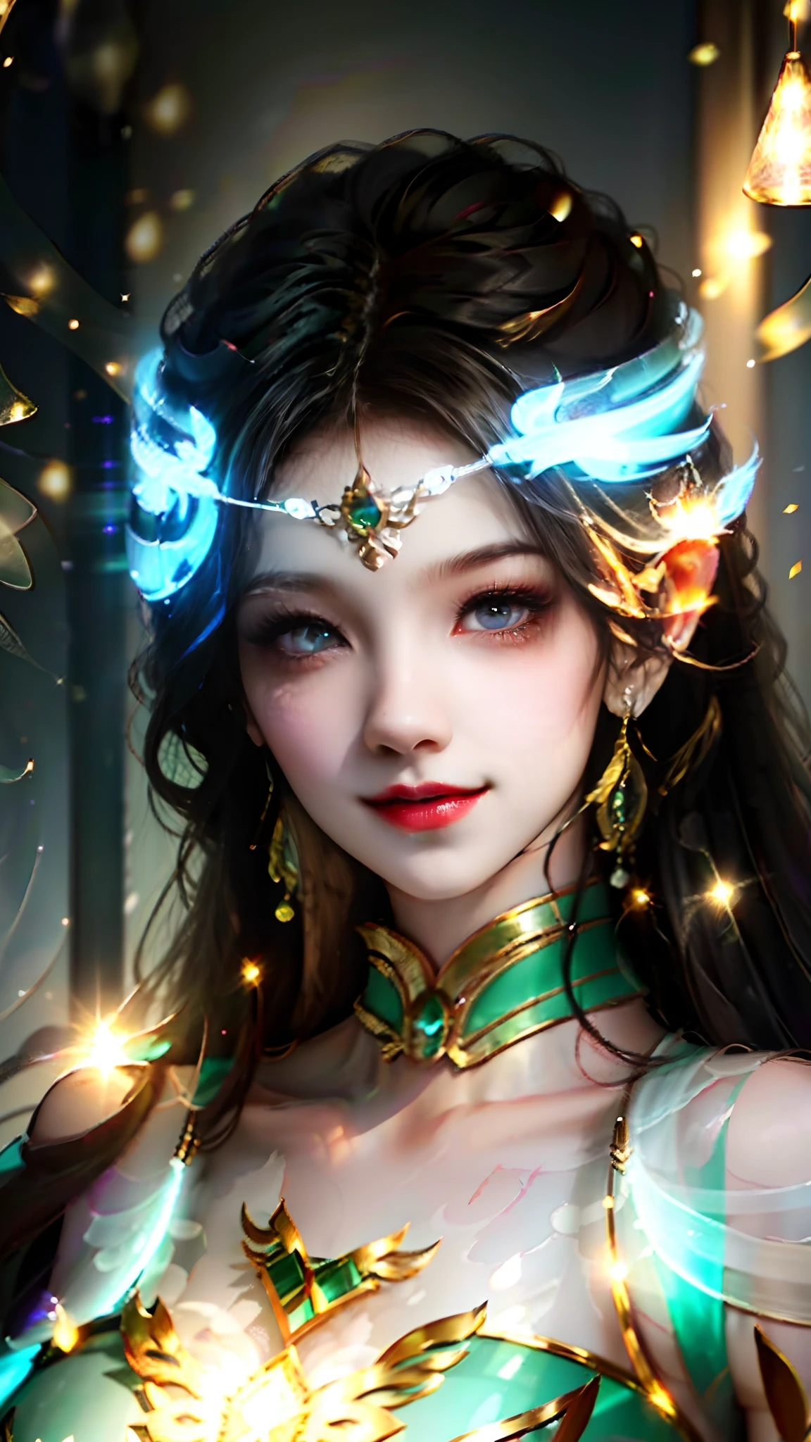 a girl,Moved,Light smile and light face,The luster of the skin is like jade,Ethereal and agile,light makeup,very beautiful。
Dark hair,Eyes clear,Half wrapped in chest,Big breasts。 --auto