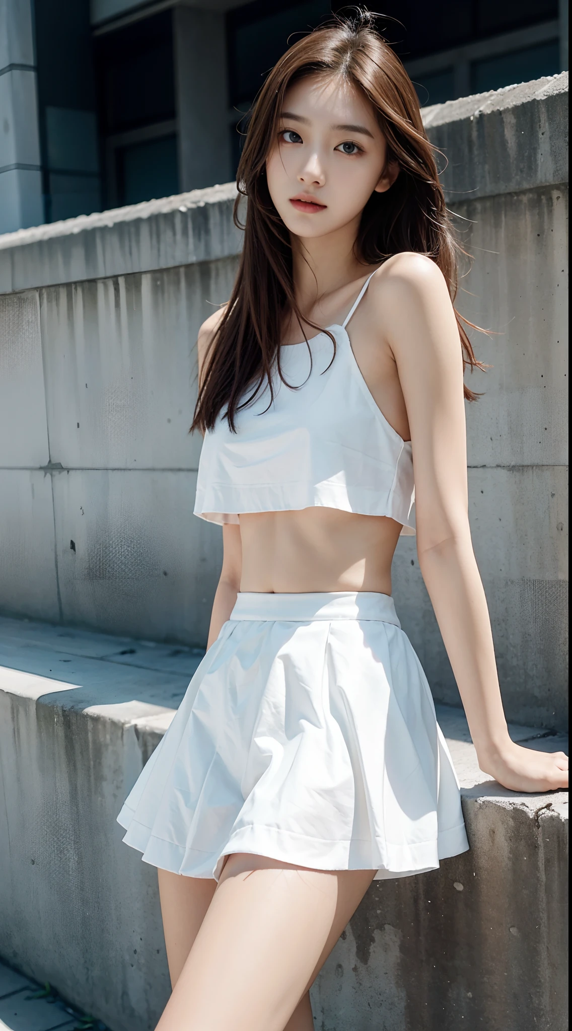 top Quority，Ultra-clear resolution，Clear  eyes，plain face，s the perfect face，White skin，Perfect chest，with perfect legs，Random color style skirt，Random environment