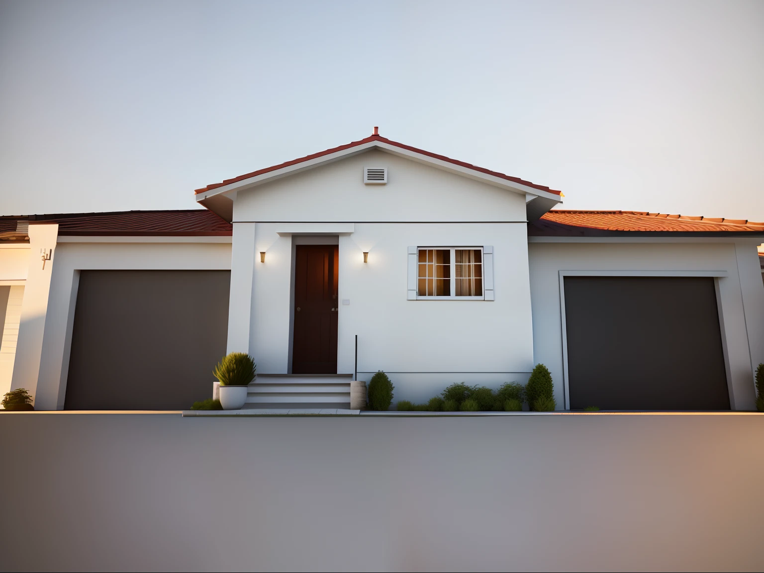 There is a small white house with red shutters on the front, semi-realistic rendering, ((jardim abaixo da janela)),renderizar no vray, photoreal render, high detail render, fully detailed render, professional render, Renderizado em 3 dsmax, renderizado no lumion pro, renderizar 3 d, very detailed render, finalrender, photorealistic render, realism rendering, 3 d finalrender