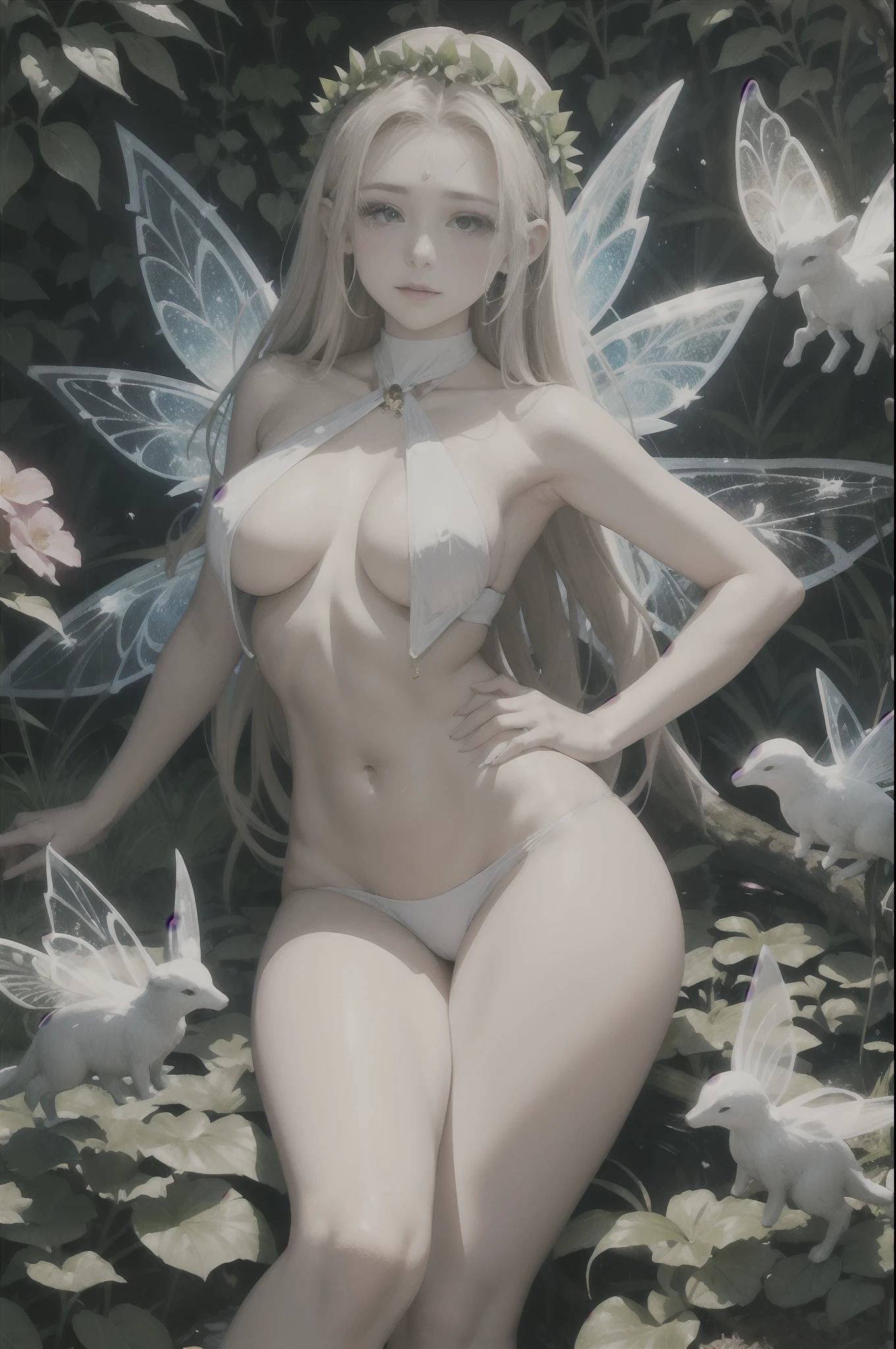 A goddess of love in her small garden, She is surrounded by beautiful flowers, Little angels and fairies accompany her. Su mirada revisa la dulzura, Se viste de forma luminosa y vaporosa. Su cuerpo es esbelto y espectacular. (( grandes)) (cuerpo fitness)
