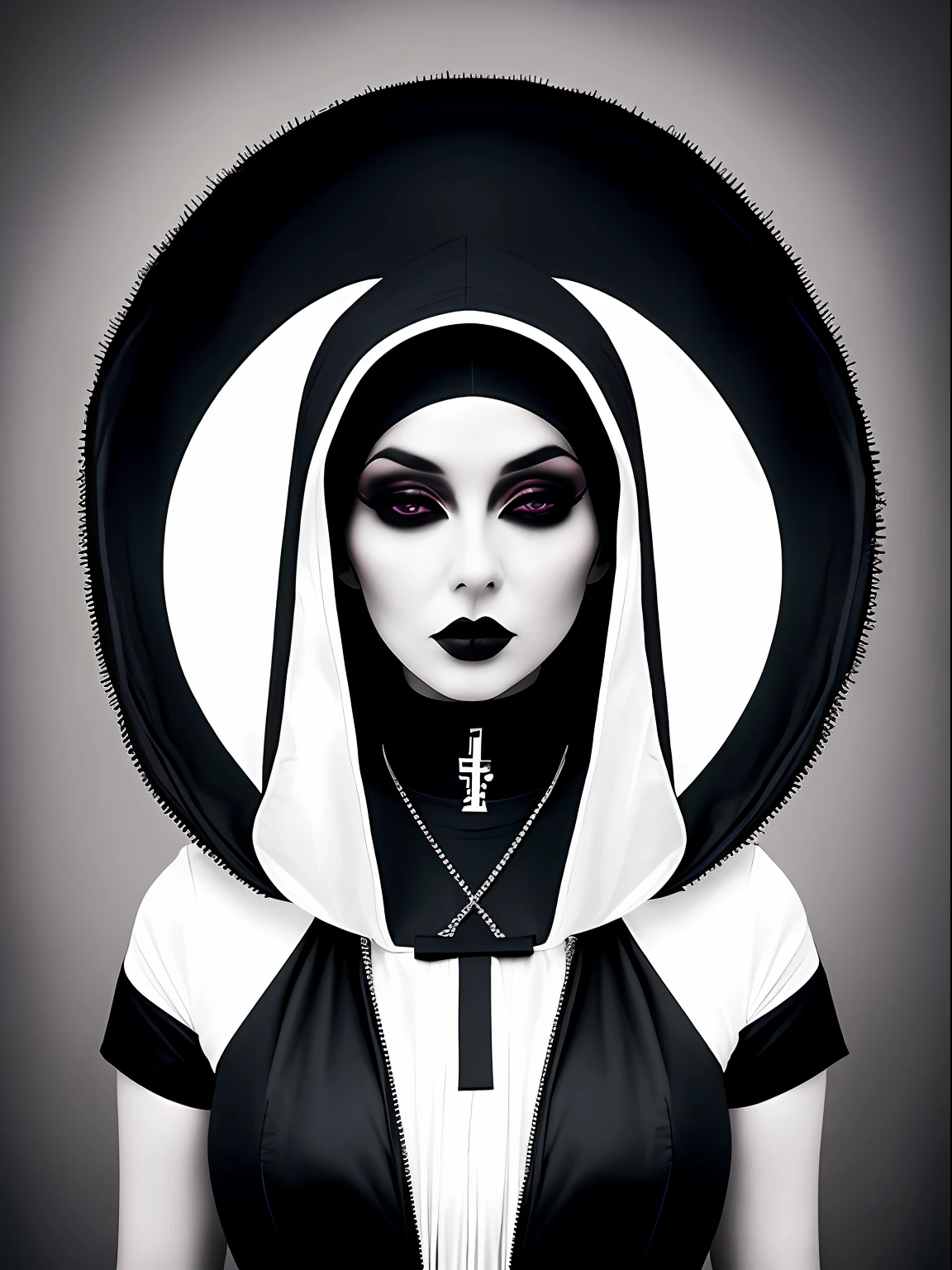 Woman with a hood over her head, gothic and futuristic, nun fashion model, gothic influence, very beautiful goth top model, gothic style, gothic horror vibes, gothic fashion, natalie shau, sensual gloomy style, goth style, goth chic, editorial of dior magazine, fashion magazine photography, “ sensual, killstar, editorial model