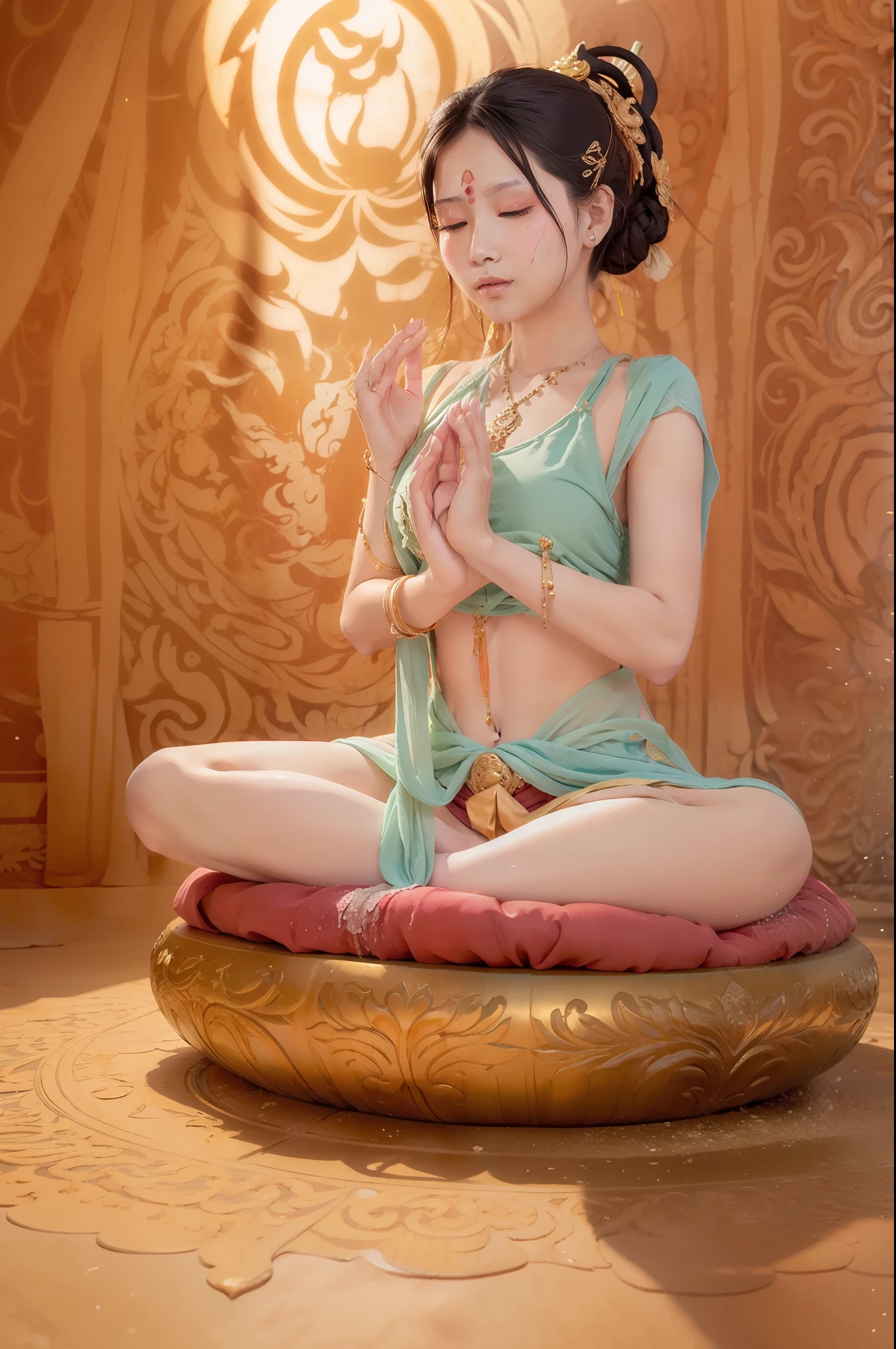 Tantra with mucus soaked all over does yoga lotus sitting meditation,(complete,Delicate and good-looking face)