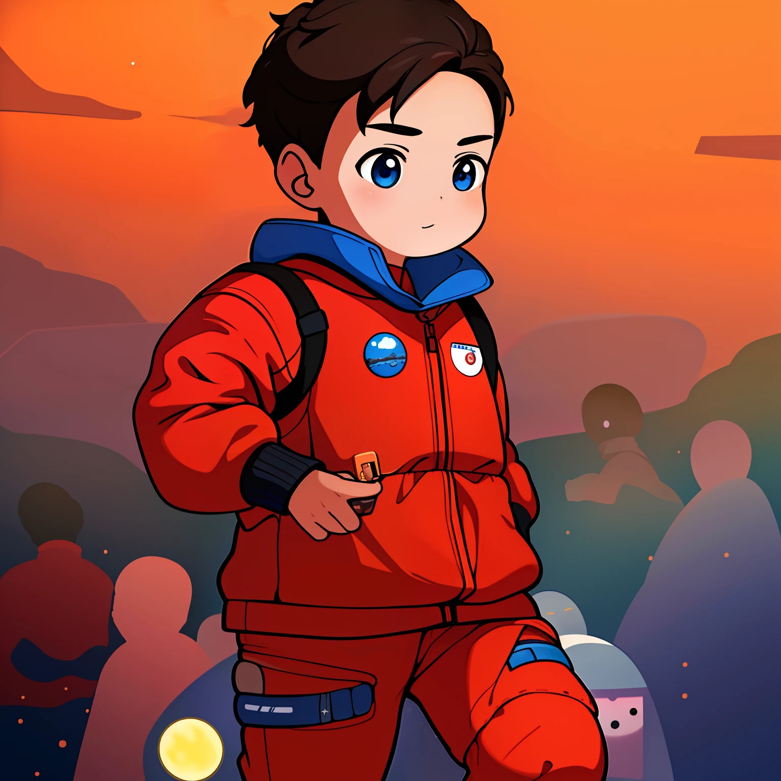 Masterpiece,Best quality,  walking on Mars,Spacesuit,3 moons,space,，Chinese red，Blue Earth，Space Deep Sky，Distant Star Han