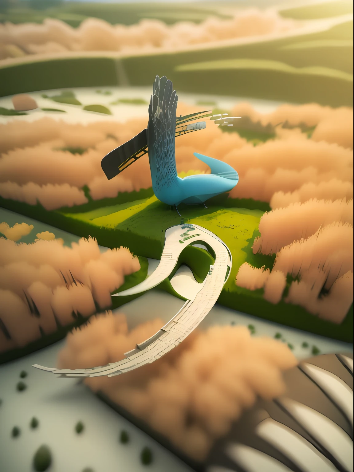 high qulity，tmasterpiece，Hyper-detailing，Beautiful composition，8K，oc rendered，。.。.3D,grassy fields，grassy fields，viewed from bird's-eye