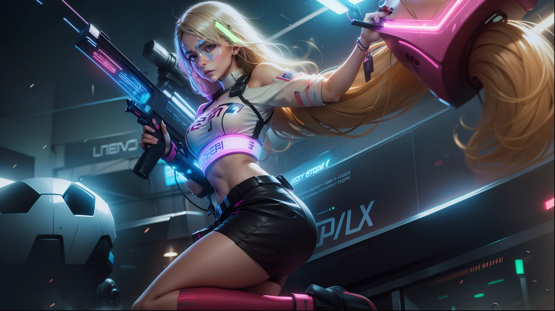 Neon light, realistic face