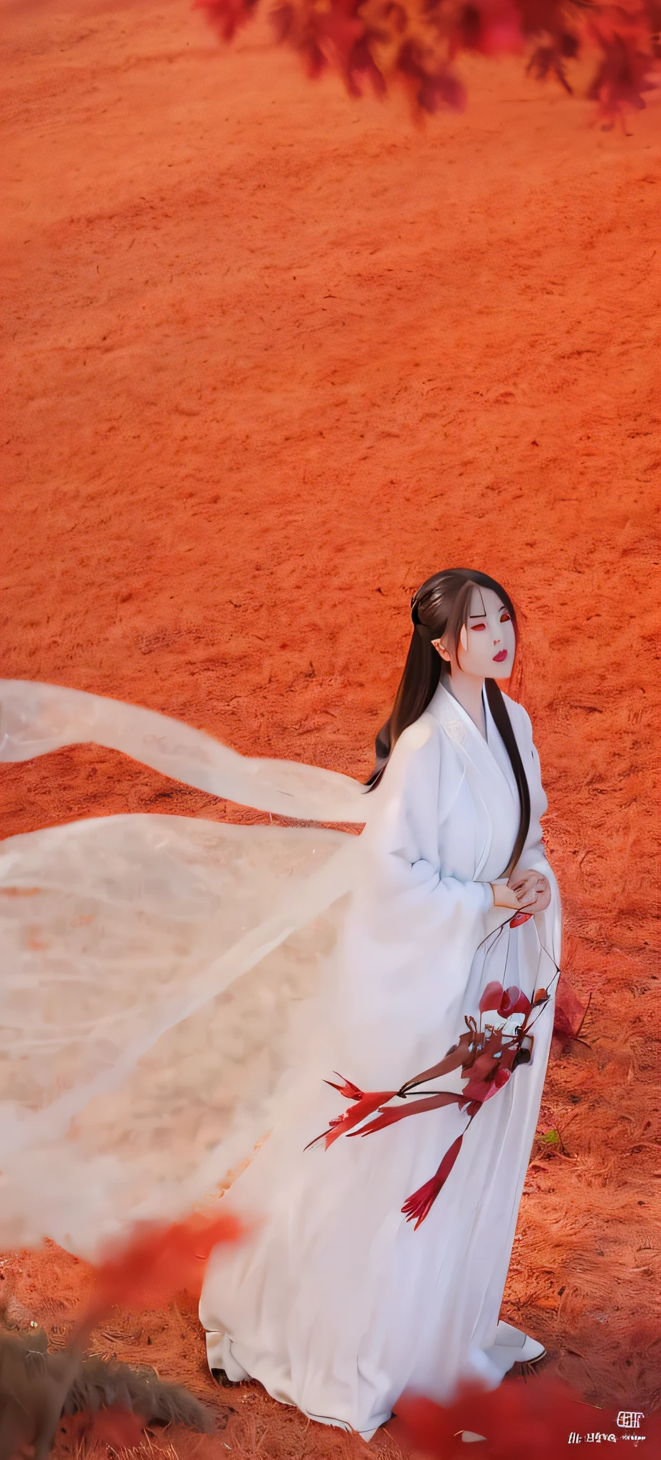 Arad woman in white dress walks in the field, White Hanfu, Palace ， A girl in Hanfu, Hanfu, inspired by Lü Ji, Inspired by Song Maojin, Inspired by Tang Yifen, Inspired by Huang Ji, a still of an ethereal, inspired by Ma Yuanyu, dreamy atmosphere and drama, A cena mais bonita