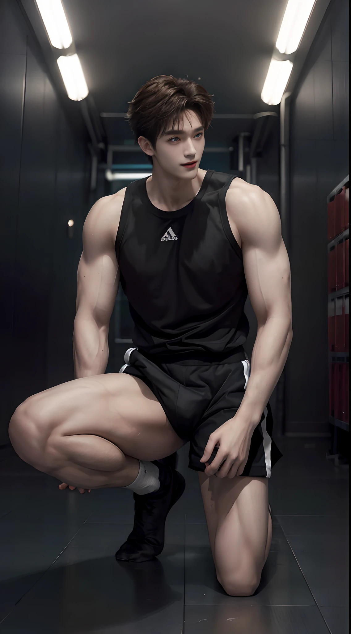 (((Best quality))),(((Ultra detailed))),(((Masterpiece)))，（Cute tall Shota：2），The height of a volleyball player，Titan muscles，Bodybuilding champion，solo person，（full bodyesbian：3），（Stay away from the lens：3），Expose your legs，（revealing the whole body：2），（Frontal heads-up view：1.2），malefocus，（looking at viewert），18yr old，（Tall：3），（Tall guy：2），Super tall，（Height 300 cm：2），Excellent body proportions，muscular physique，（The shoulders are 2 times wider：2），Right shoulders，Large trapezius muscles，（Slender straight legs：2.5），Slender feet，small heads，musculous，（The face of the animated male protagonist），Pure face，（Very detailed beautiful face and eyes：2），（Big bright eyes：2），Sharp eyeliner，Clear and beautiful face，exhilarated，（Happy smile：3），Be red in the face，short detailed hair，（Correct facial features），（tilts your head：1.5），（Spider-Man battle set：2)，（Muscle firming：2），Strong，（Wide shoulders and narrow waist：3），Sports men's socks，Detailed muscle texture，Highlights muscle structure，Winter on the streets，（kneeling down：4），（full length shoot），ultra-realistic realism, (Photorealistic detail), Incredible accuracy, lifelike textures, masterful technique, Jaw-dropping precision, artistic dedication，（anatomy correct），Good lighting，exquisite detailing，Best quality，stunning masterpiece，CG，（Colored screen）