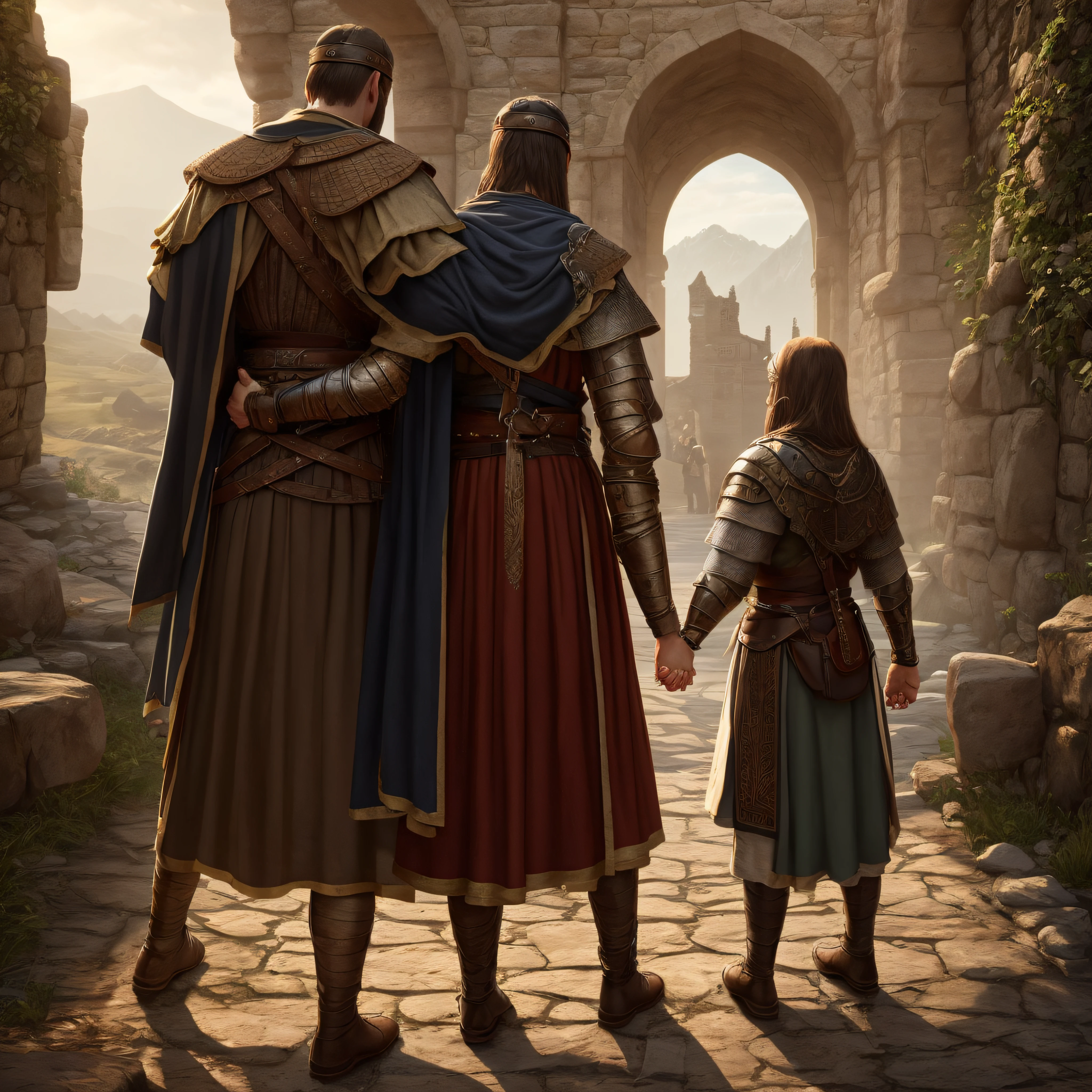 Like a protective guardian, I am always there, lovingly holding your hand and promising that you are never alone. In the bible medieval times, realistic, 4k