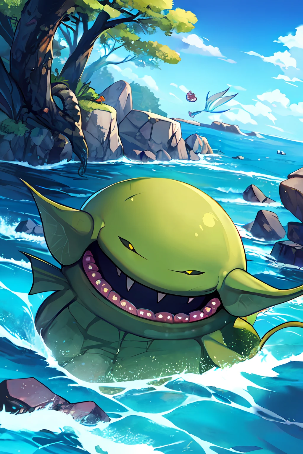 Cthulhu,Monster,Fish,tentaculata，Dark forest，Hit the rocks，Rough sea