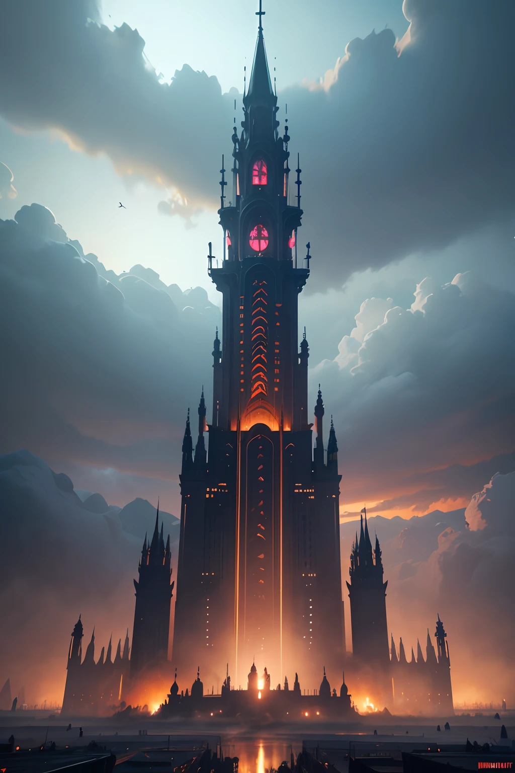 Game scene of a massive scale demonic empire building a tower, 8k octane render, hyper realistic, maximum detail, deep colors, cinematic lighting, epic dynamic range, dramatic lighting, concept art --ar 16:9 --auto