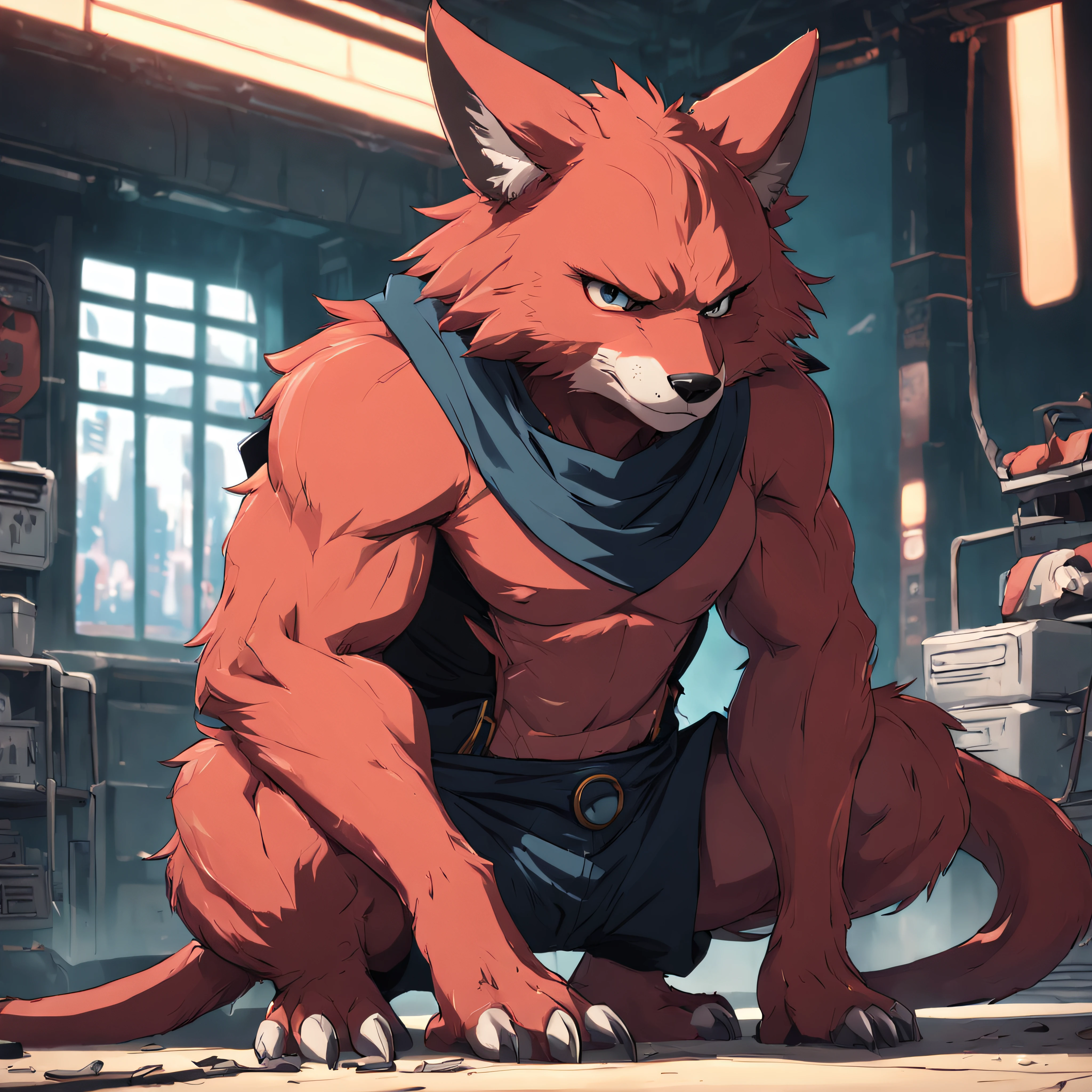 a man in a red tank top and black pants, concept art by senior character artist, trending on polycount, furry art, masculine, official art, 2d game art