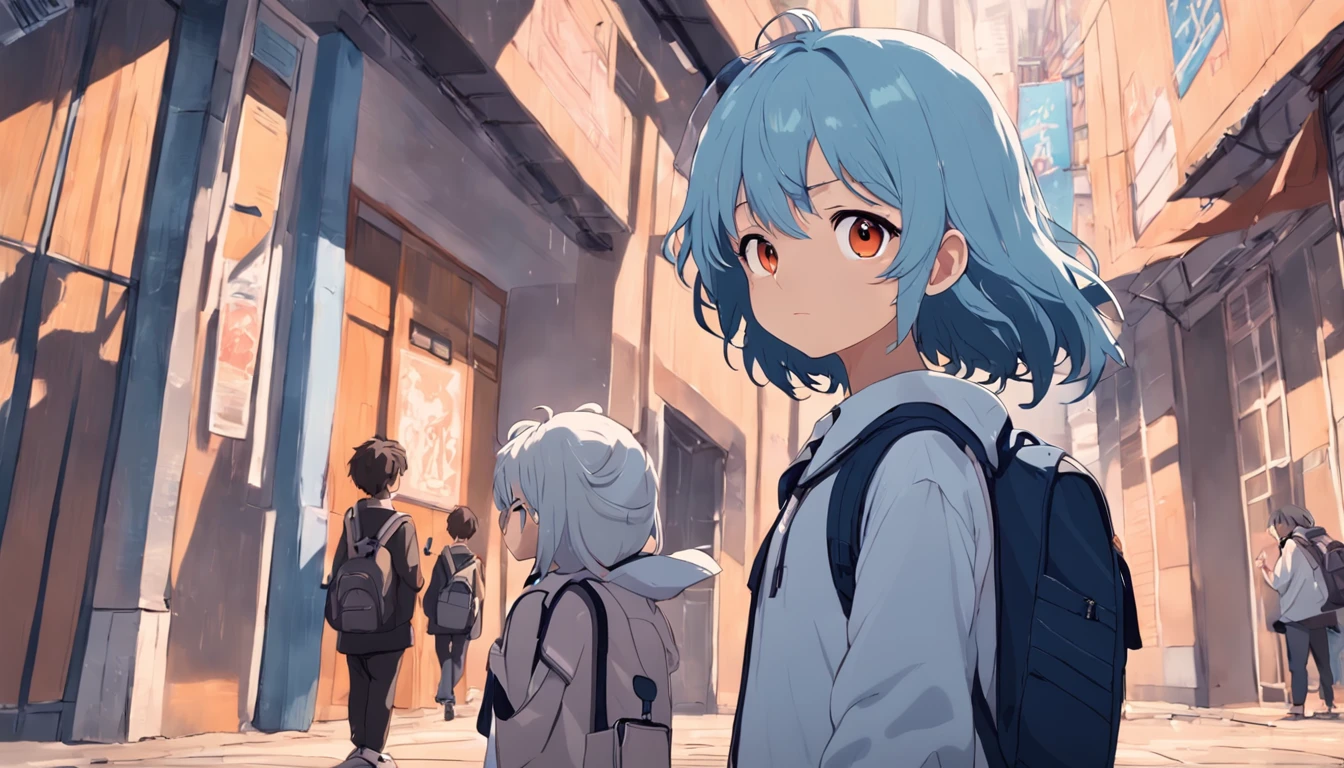 um com mochila no colegio , na escola , escola , escola , childrens , estudando , desenho anime