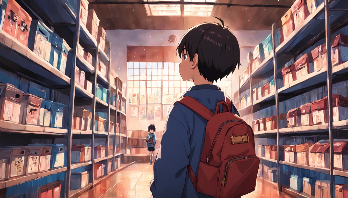um menino com mochila no colegio , na escola , escola , escola , childrens , estudando , desenho anime