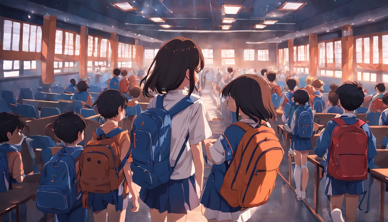 um com mochila no colegio , na escola , escola , escola , childrens , estudando , desenho anime