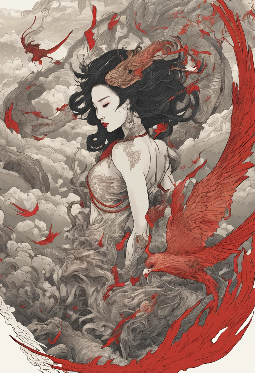 number art，Chinese mythology and stories，Journey，King of Golden-winged Roque，closeup cleavage，Open your mouth，tosen，Fierce eyes，Blood，A mouth full of blood，Dripping blood，Puffing，massive wings，Thick feathers，feater，Super close，Sharp focus，best qualtiy，8K分辨率，tmasterpiece，Works of masters，