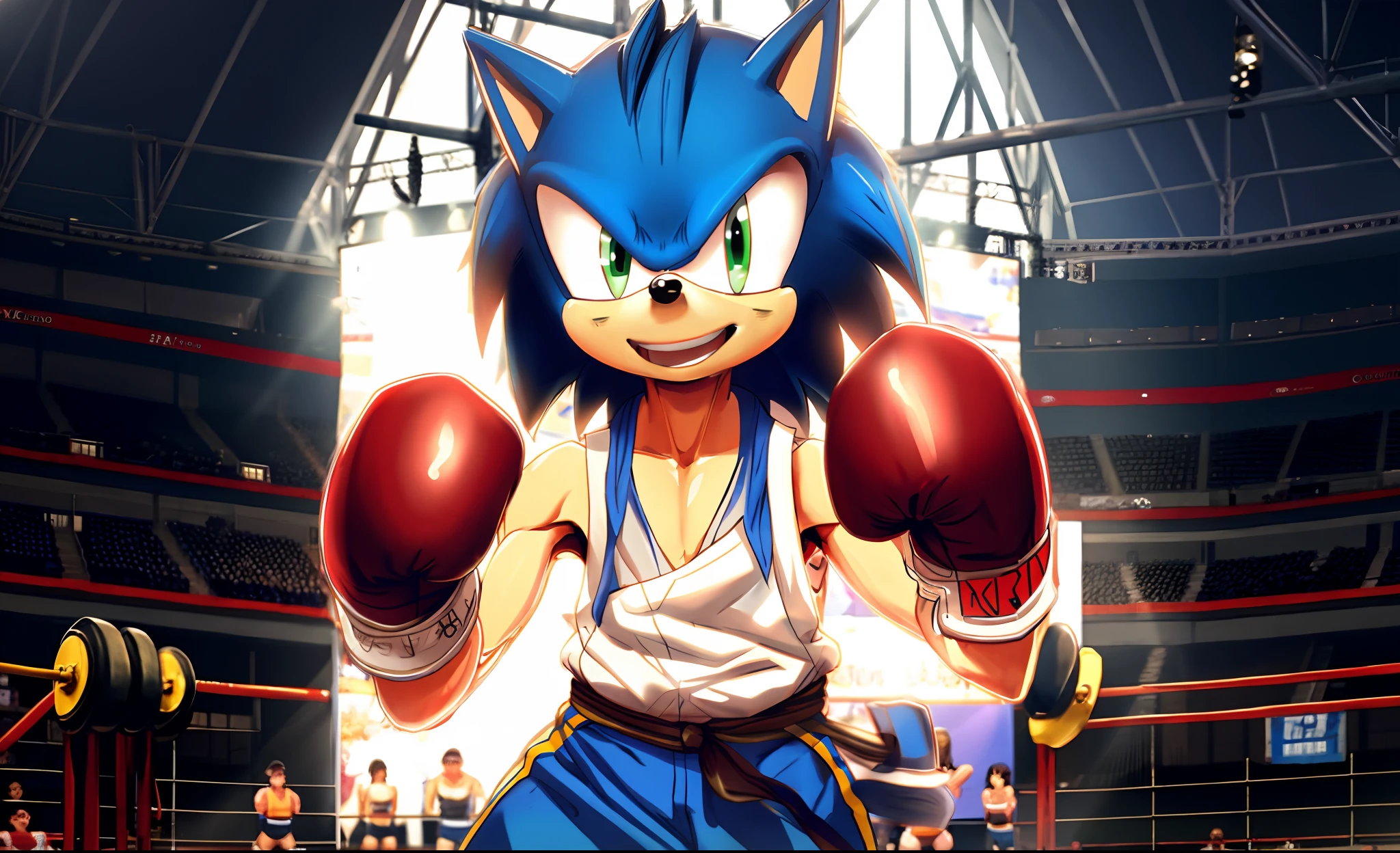 ring arena on a gym, stadium, lots of people whatching