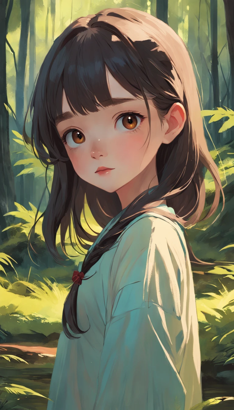 There is a painting of a girl in a forest, painting digital adorable, arte digital detalhada bonito, Arte infantil em Artstation, pintura realista da menina bonito, arte digital bonito, kawaii retrato realista, arte detalhada bonito, a beautiful artwork illustration, pintura detalhada 4K, arte de pintura digital dos desenhos animados, retrato bonito, estilo de pintura wlop, pintura digital altamente detalhada