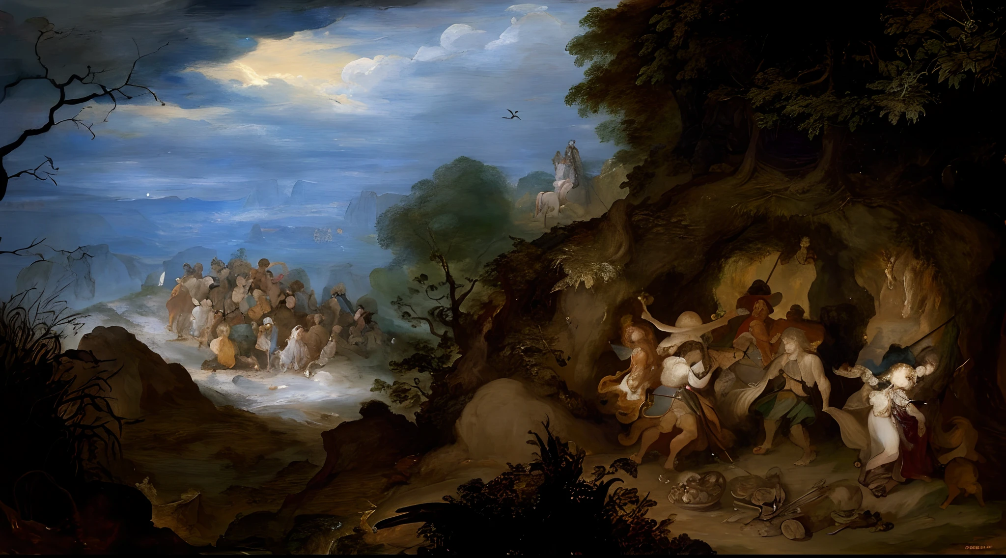 Shepherds and sirens with long hooks on the beach, The sea lady has long, many hairs and holds a conch in her hand，Beautiful figure comes out of the sea，