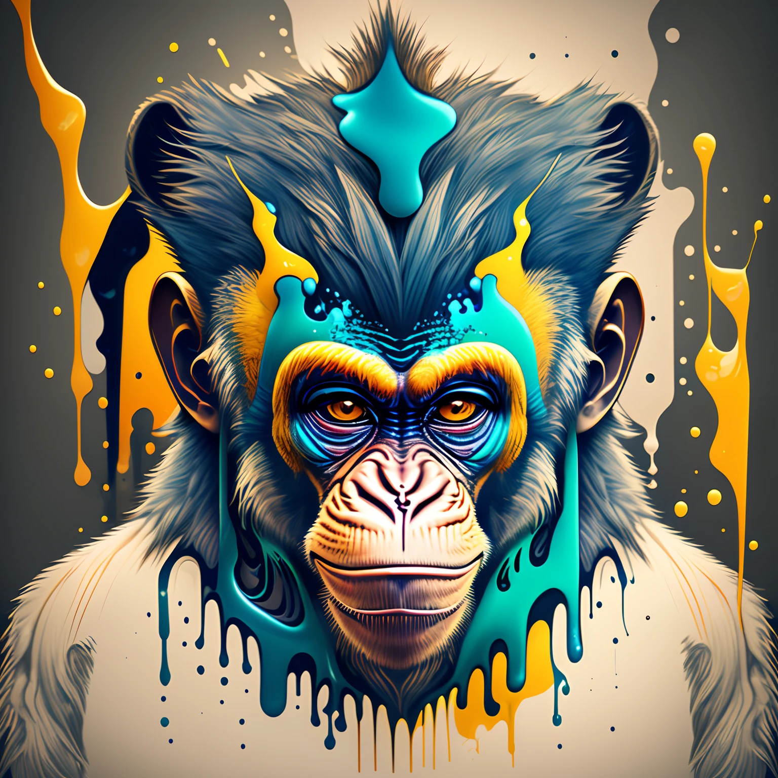 A close up of a monkey with a blue and yellow face - SeaArt AI