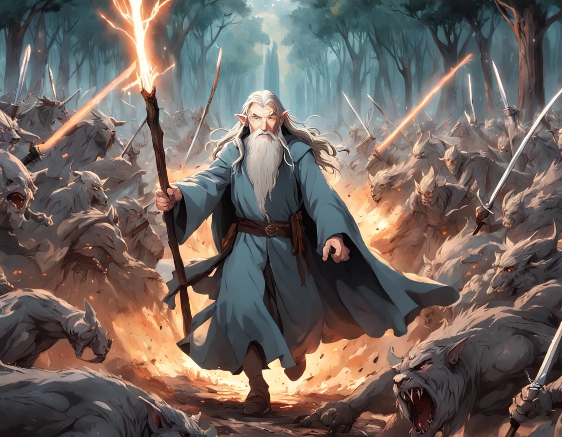 Gandalf en la batalla contra los orcos