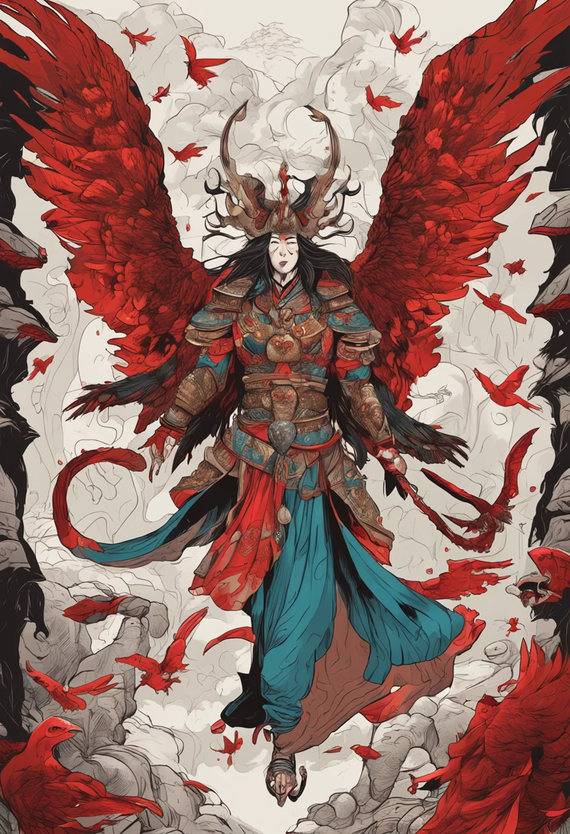 number art,Chinese mythology and stories,Journey,King of Golden-winged Roque,closeup cleavage,Open your mouth,tosen,Fierce eyes,Blood,A mouth full of blood,Dripping blood,Puffing,massive wings,Thick feathers,feater,Super close,Sharp focus,best qualtiy,8K分辨率,tmasterpiece,Works of masters,