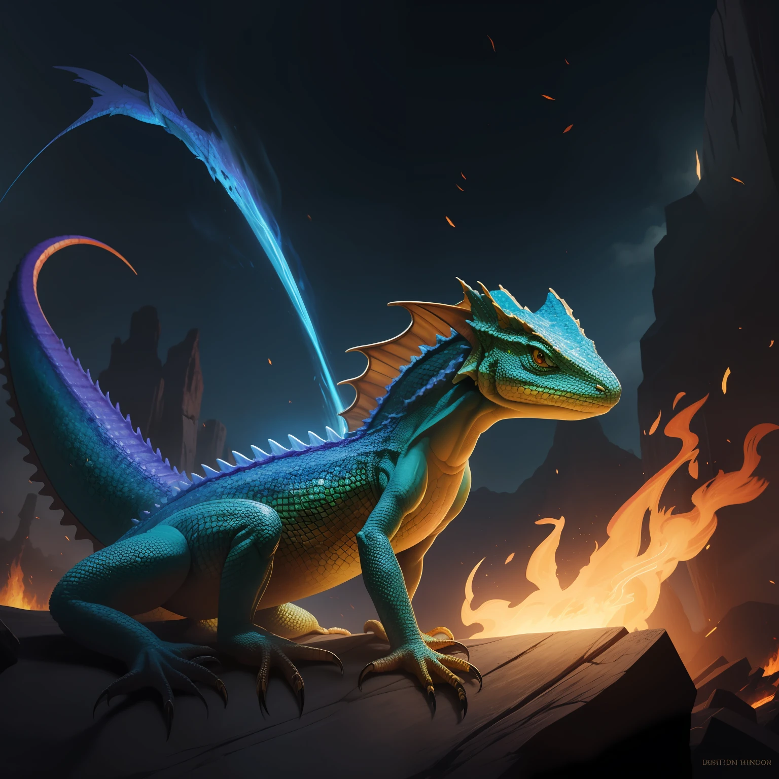 Dragon animal with wings, with scales, Lizard