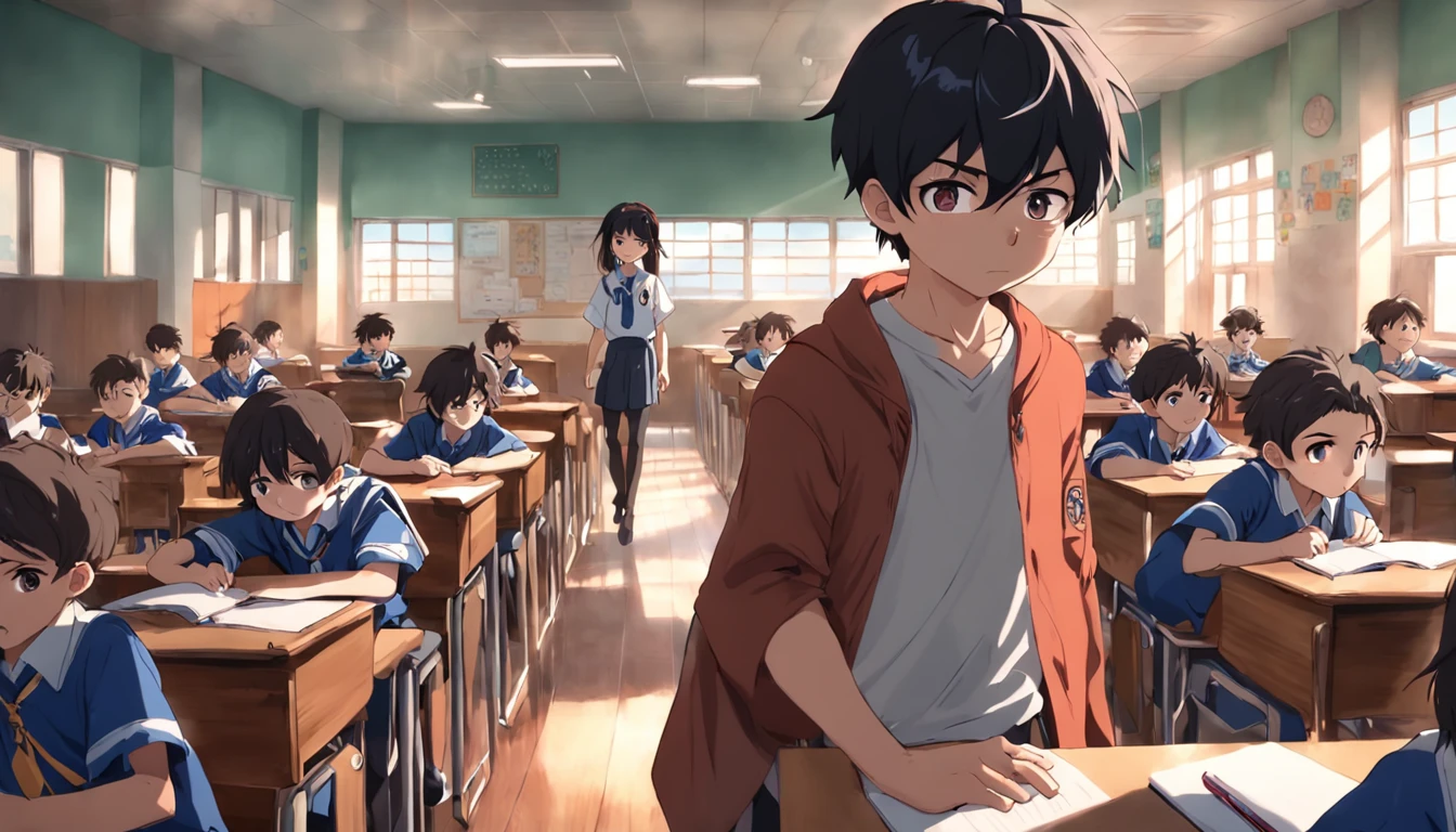 um menino briga com outro menino na escola , escola , escola , childrens , estudando , desenho anime