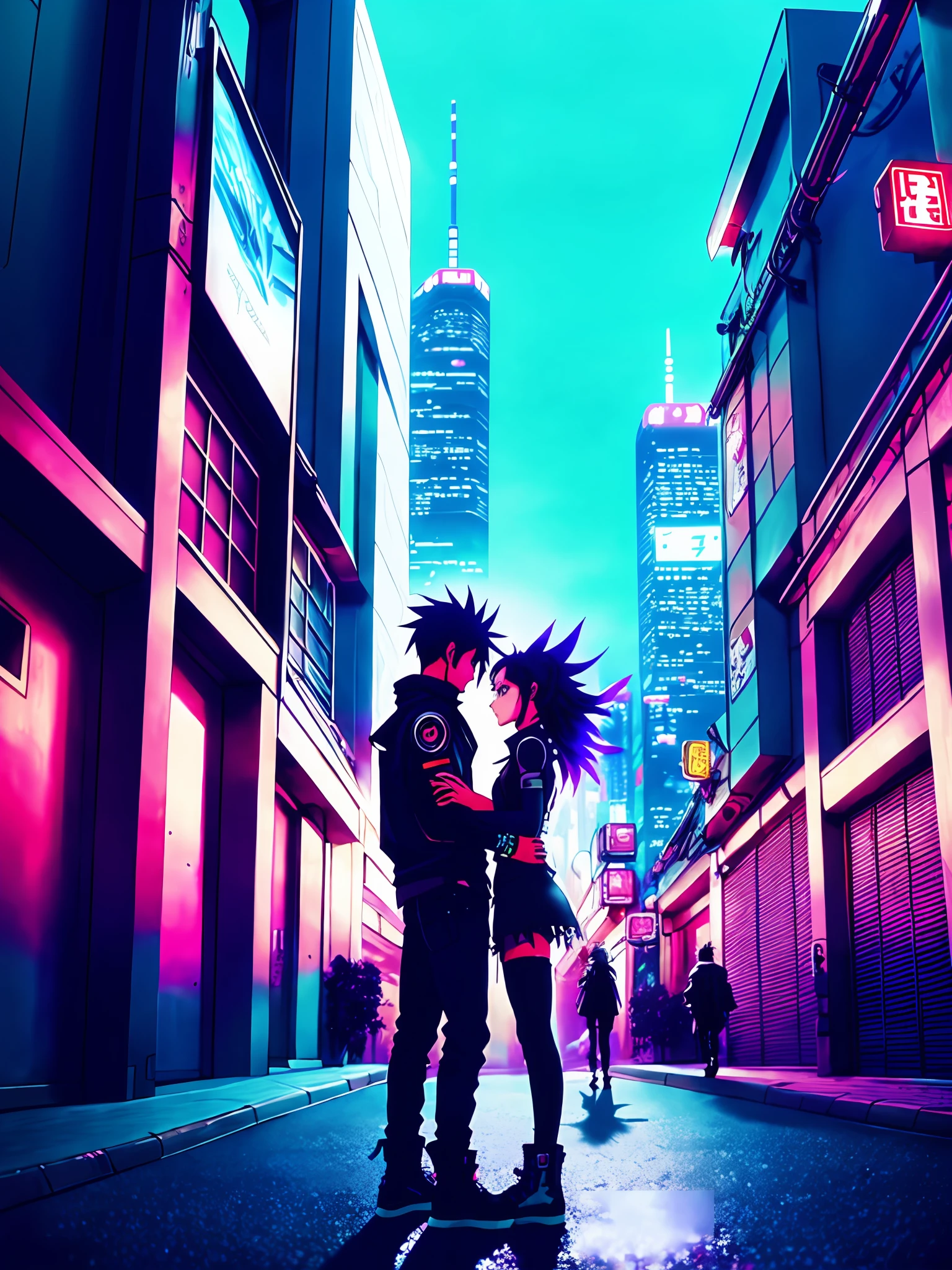 anime couple in a city at night, digital cyberpunk anime art, anime cyberpunk art, digital cyberpunk - anime art, cyberpunk art style, modern cyberpunk anime, anime cyberpunk, cyberpunk anime art, anime style 4 k, in cyberpunk style, in cyberpunk city, cyberpunk artstyle, cyberpunk themed art, has cyberpunk style, anime style. 8k, cyberpunk artm