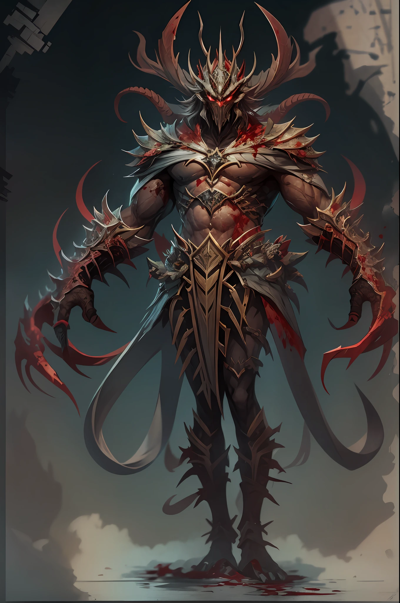 Standing drawings of game characters,Hell Monsters,((Super huge, Thick and sharp giant claws)),(((Black antique hideous scales))),(((The scales are covered with thick barbs))),((Super thick and terrifying scales)),Wrap the whole body,((Bloodthirsty and murderous devil man)),slaughter,Rush to kill,Dynamic lines,depth of fields,Ugly face,(There was blood everywhere),((Blood dripped from between the paws)),stereoscopic perspective,Works of masters,super-fine,4K分辨率,high qulity,电影灯光,High picture detail,Look up from the bottom up,Ultra-wide viewing angle,Detailed pubic hair,Epic shooting
