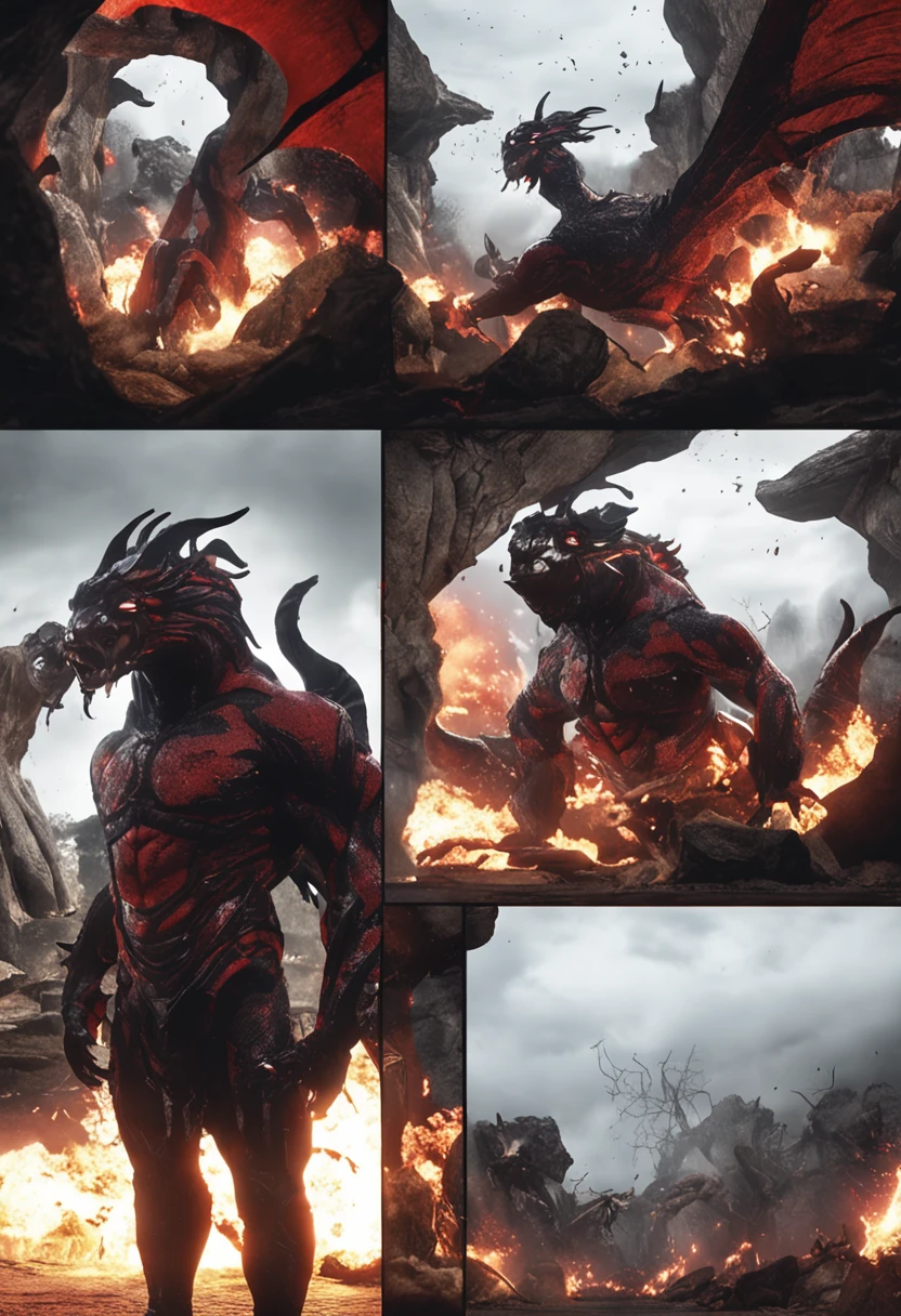 Cinematic images,hell,magma,火焰,((Super huge, Thick and sharp giant claws)),(((Black antique hideous scales))),(((The scales are covered with thick barbs)))((Super thick and terrifying scales)),Wrap the whole body,((Bloodthirsty and murderous devil man)),slaughter,Rush to kill,Dynamic lines,depth of fields,Ugly face,Black lightning streaked across the sky,(((A tumbling thick sea of clouds is at your feet))),(There was blood everywhere),((Blood dripped from between the paws)),stereoscopic perspective,Works of masters,super-fine,4K分辨率,high qulity,电影灯光,High picture detail,Look up from the bottom up,Ultra-wide viewing angle,Detailed pubic hair,Epic shooting