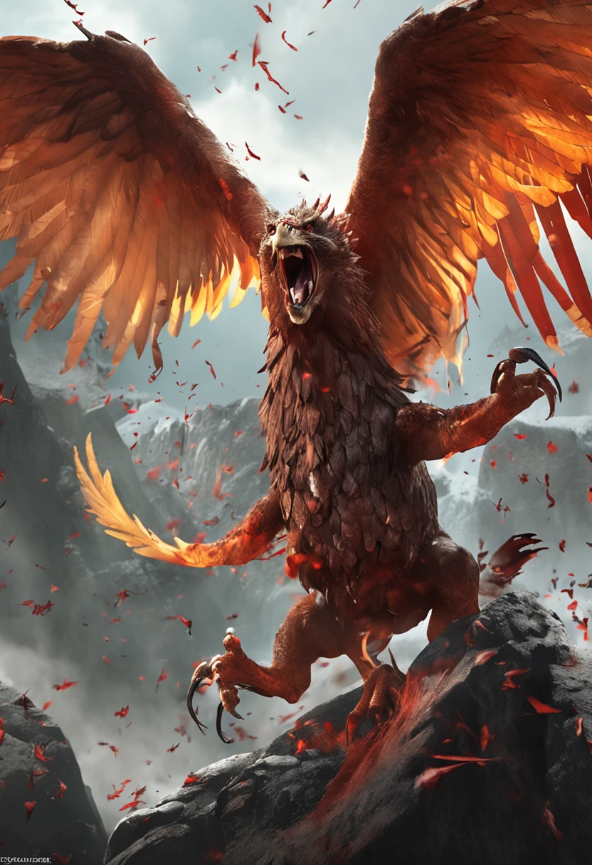 A magnificent phoenix, flaming feathers, exquisite long flaming tail feathers, phoenix breathing fire, orc war band, scrap armor, riding wargs, (best quality,4k,8k,highres,masterpiece:1.2),ultra-detailed,(realistic,photorealistic,photo-realistic:1.37),HDR,UHD,studio lighting,ultra-fine painting,sharp focus,physically-based rendering,extreme detail description,professional,vivid colors,bokeh,fantasy,epic,dramatic lighting,cinematic