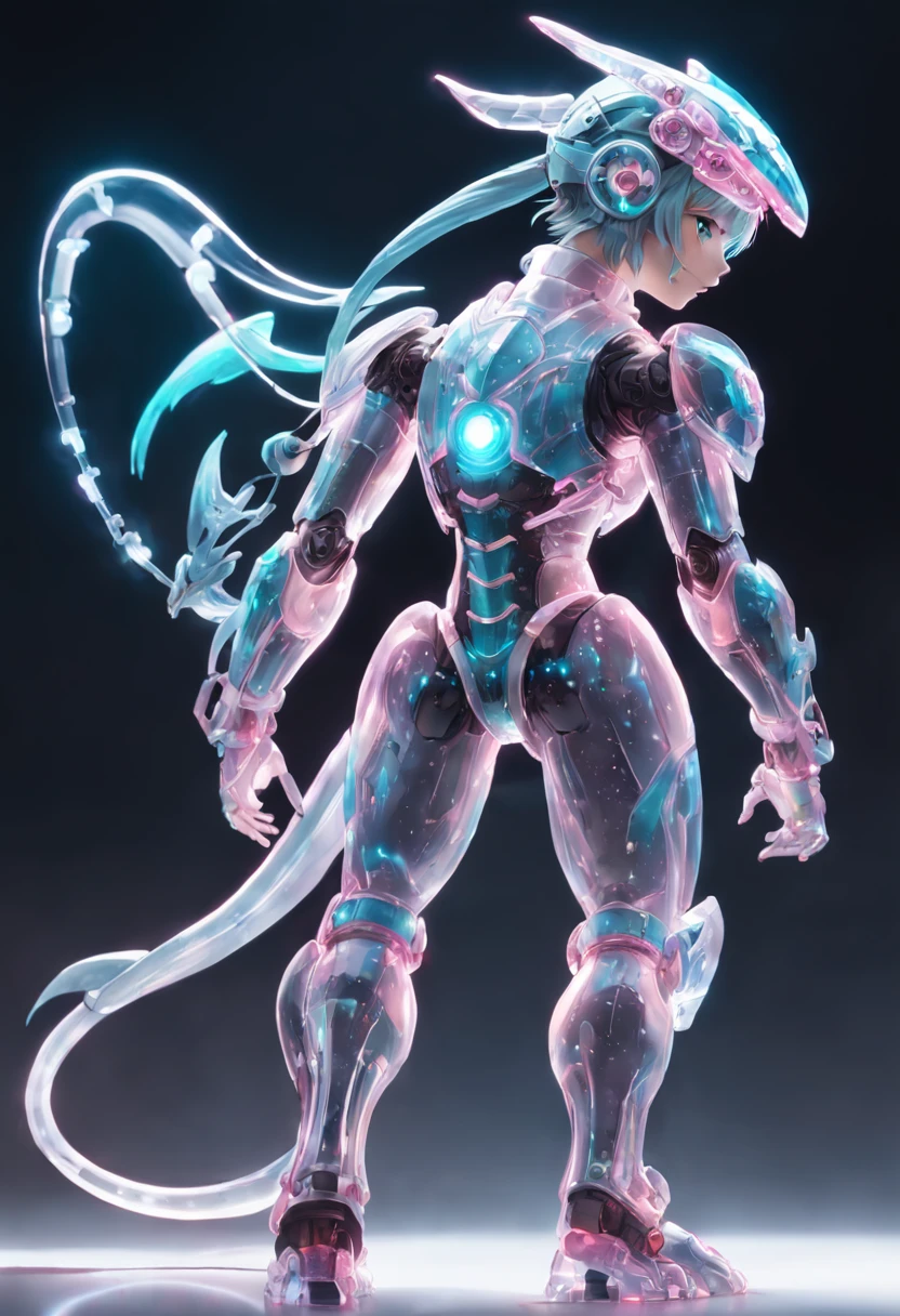 chinesedragon, (Blind box toy style:1.2), (Full body shot) , 1 Transparent girl,Behind him is a transparent Chinese dragon, Transparent mech, Exquisite helmet:1.2, Luminous goggles:1.2, Cyberpunk, dreamy glow, luminous neon lights, Clean, White background, ( Global illumination, Ray traching, hdr, unreal render,reasonable design, high detal, Masterpiece, Best quality, hyper HD, Cinematic lighting)