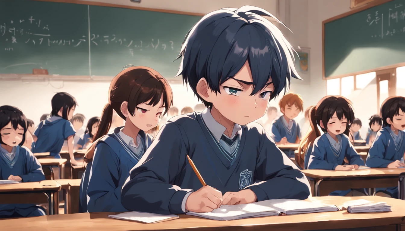 um menino chorando na escola , desenho anime