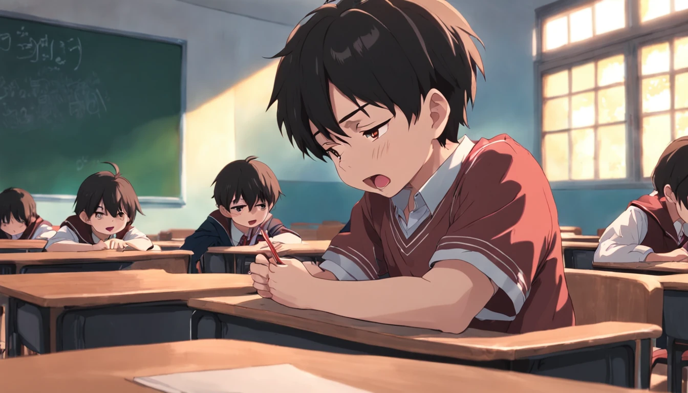 um menino chorando na escola , desenho anime