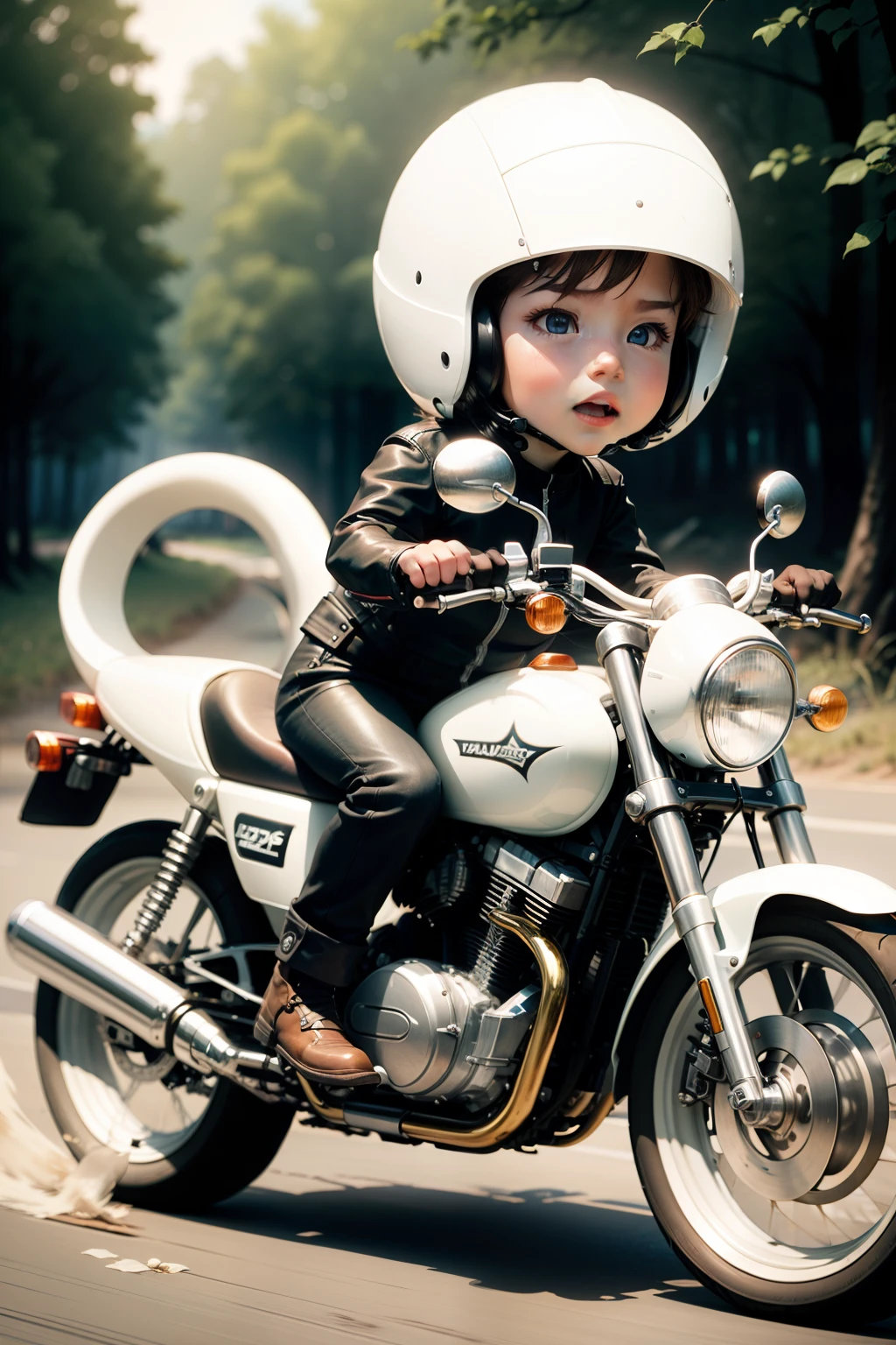 Little white snake rides a motorcycle