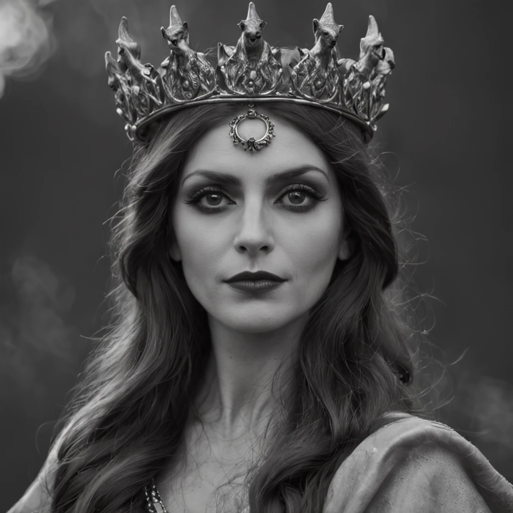 a photo of a woman with a crown and three wolves, hecate goddess, Hecate, pagan goddess, Deusa do Submundo, Norse goddess, persephone as goddess of death, Deusa da Raiva, Rainha do Submundo, deusa. detalhes extremamente altos, Mito grego do ritual escuro, Deusa da morte, the goddess hestia, Rainha do Inferno