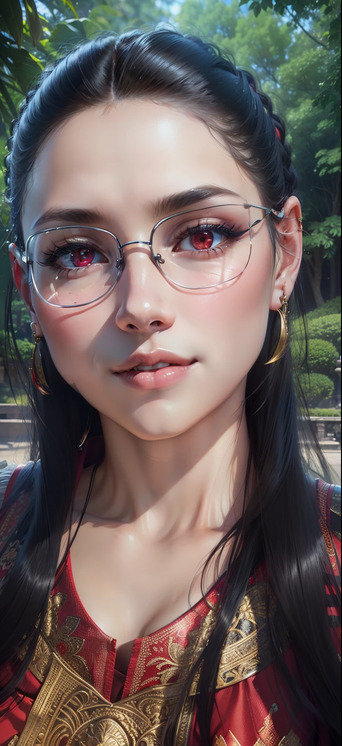 (masterpiece:1.3), (best quality:1.3), (realistic:1.3), (photorealistic:1.4), (extremely intricate:1.3), (exquisitely detailed skin), vibrant color, shallow depth of field, ultra high res, 8k, uhd, hyper realistic, perfect anatomy, best shadow, ray tracing, delicate, intricate detailed, raw photo, hdr, sharp focus, front view, cowboy shot, 1girl, solo, (large breasts:1.3), white skin, random hairstyle, beautiful woman wearing sabai with linevichit pattern, linevichit design, linekanok background, linekanok style, (black and red clothes:1.3), hair ornament, gloss lips, eyeshadow, jewelry, earrings, looking at viewer, naughty face, naughty smile, dynamic pose, scenery, outdoor, thai temple, thai architecture, landscape.face only change