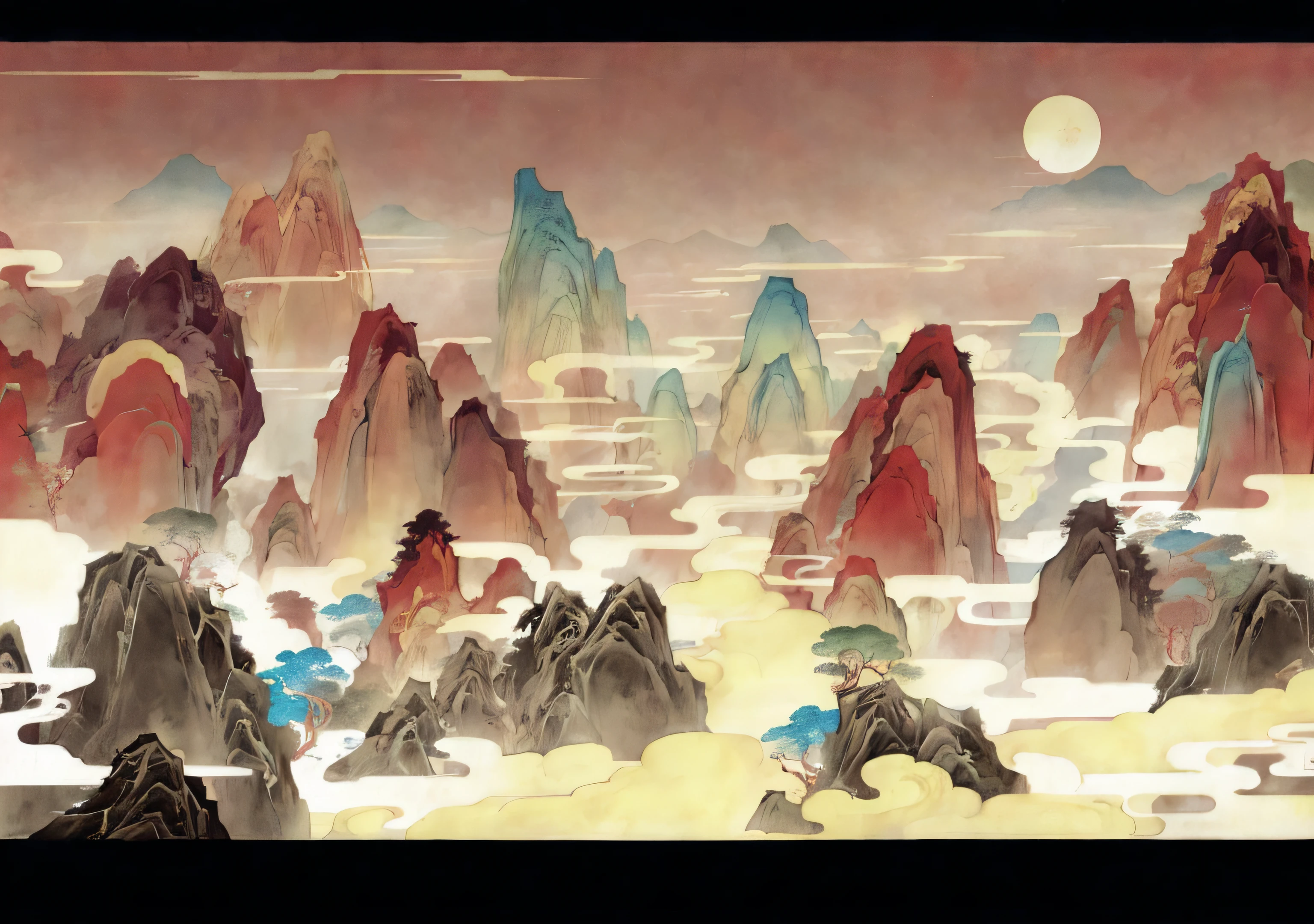 background artwork, Onmyoji detailed art, avatar landscape,,Anime landscape, Chinese landscape, Anime background art, victo ngai! cmyk palette, anime backgrounds, an illustration of inspired by Victo Ngai