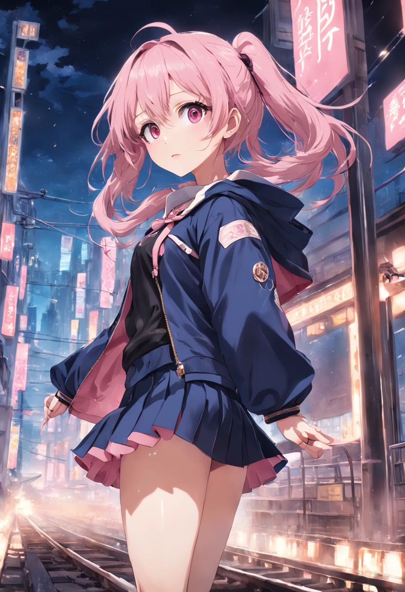 tmasterpiece)),(HighestQuali),(A detailed),(one-girl),Female Student,校服,short skirt,full bodyesbian,電車の中で。 train to school,barechested,(The background is all pink)