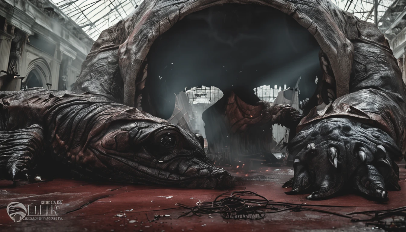 Cinematic images,Cinema lenses,hell,magma,火焰,((Super huge, Thick and sharp giant claws)),(((Black antique hideous scales))),(((The scales are covered with thick barbs)))((Super thick and terrifying scales)),Wrap the whole body,((Bloodthirsty and murderous devil man)),slaughter,In a hurry to kill,Dynamic lines,depth of fields,Ugly face,Black lightning streaked across the sky,(((A tumbling thick sea of clouds is at your feet))),(There was blood everywhere),((Blood dripped from between the paws)),stereoscopic perspective,Works of masters,super-fine,4K分辨率,high qulity,电影灯光,High picture detail,Look up from the bottom up,Ultra-wide viewing angle,Detailed pubic hair,Epic shooting