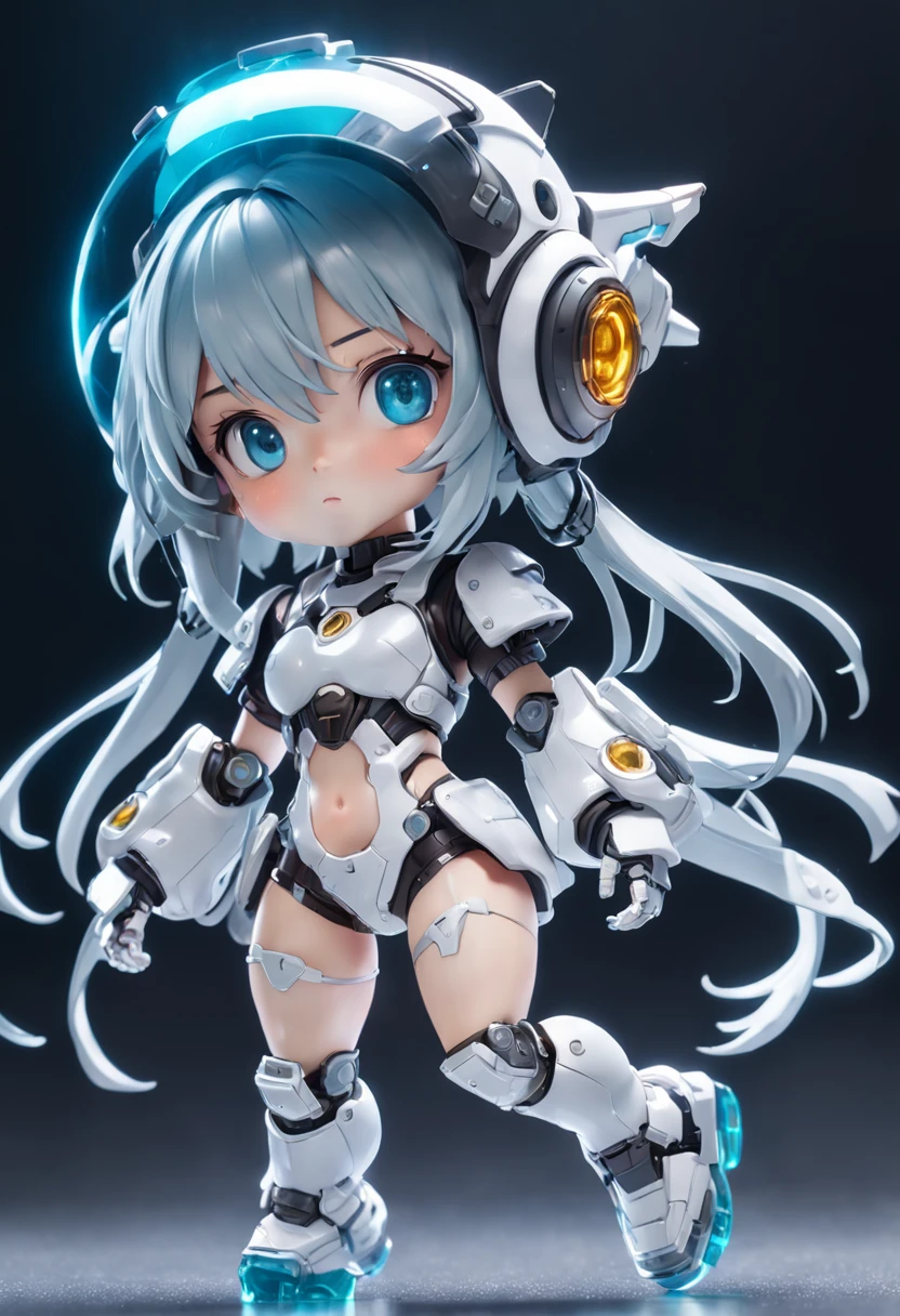 (Blind box toy style:1.2),(Full body photo), Transparent cute girl, Transparent mech, Exquisite helmet:1.2, Luminous goggles:1.2, cyber punk style, Dreamy light, freshen, White draft, Global illumination, Aite Tracking, High-density image reviews, unreal render, Rational design, nighly detailed, Masterpiece grade, Best quality, hyper HD, Cinematic lighting。