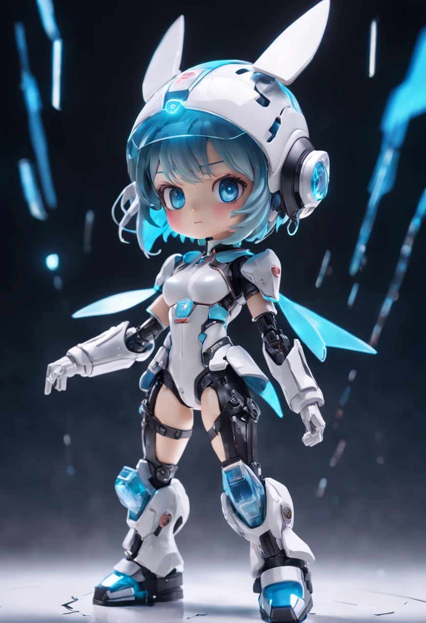 (Blind box toy style:1.2),(Full body photo), Transparent cute girl, Transparent mech, Exquisite helmet:1.2, Luminous goggles:1.2, cyber punk style, Dreamy light, freshen, White draft, Global illumination, Aite Tracking, High-density image reviews, unreal render, Rational design, nighly detailed, Masterpiece grade, Best quality, hyper HD, Cinematic lighting。