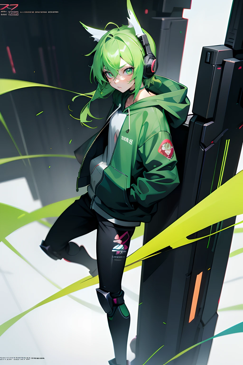 Anime character with green eyes, Headphones and black clothes with green accents. Being in the room, Best anime 4k wallpapers, Anime style 4K, cyberpunk anime boy in hoodie, Anime art wallpaper 8 K, Anime art wallpaper 4 K, Anime art wallpaper 4k, Anime moe art style, 4k anime wallpapers, Anime wallpaper 4K, Anime wallpaper 4K, Badass anime 8 K,Single leg prosthesis