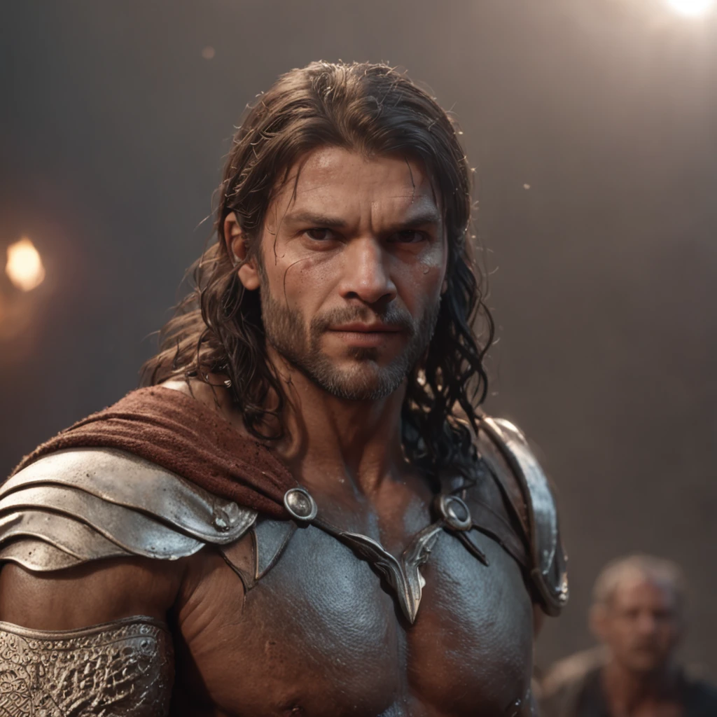 (Professional 3D rendering:1.3) de (Realistic:1.3) Foto de arte mais bonita do mundo,Features soft, bright male heroes, ((Epic hero fantasy rough muscular man wet hero angry look long hair short beard and fierce expression in dynamic pose, fantastic location, majestoso ambiente desordenado)), corpo inteiro 8k unidade render, action shot, poros da pele, very dark lighting, sombreamento pesado, circunstanciado, Rosto detalhado, (vibrante, fotogrdeia realista, Realistic, Dramatic, Escuro, foco nítido, 8k), (Old leather clothes damaged by bad weather:1.4), ((((Use peles)))), (intrincado:1.4), decadente, (altamente detalhado:1.4), pintura digital, rendering by octane, art stations, Conceito-Arte, liso, foco nítido, illustration, germe da arte, (Loish:0.23), Wlop Ilya Kuvshinov, e Greg Rutkowski e Alphonse Mucha Gracias, (global ilumination, studiolight, Light Volumetric), chuva forte, floating particles, patife, fantasia, Onze, corpo inteiroesbian, ((Fundo escuro e antigo da cidade:1.3)),CGSesociedade,art stations, Make a Skull-Shaped Male Demon on Your Throne in Hell